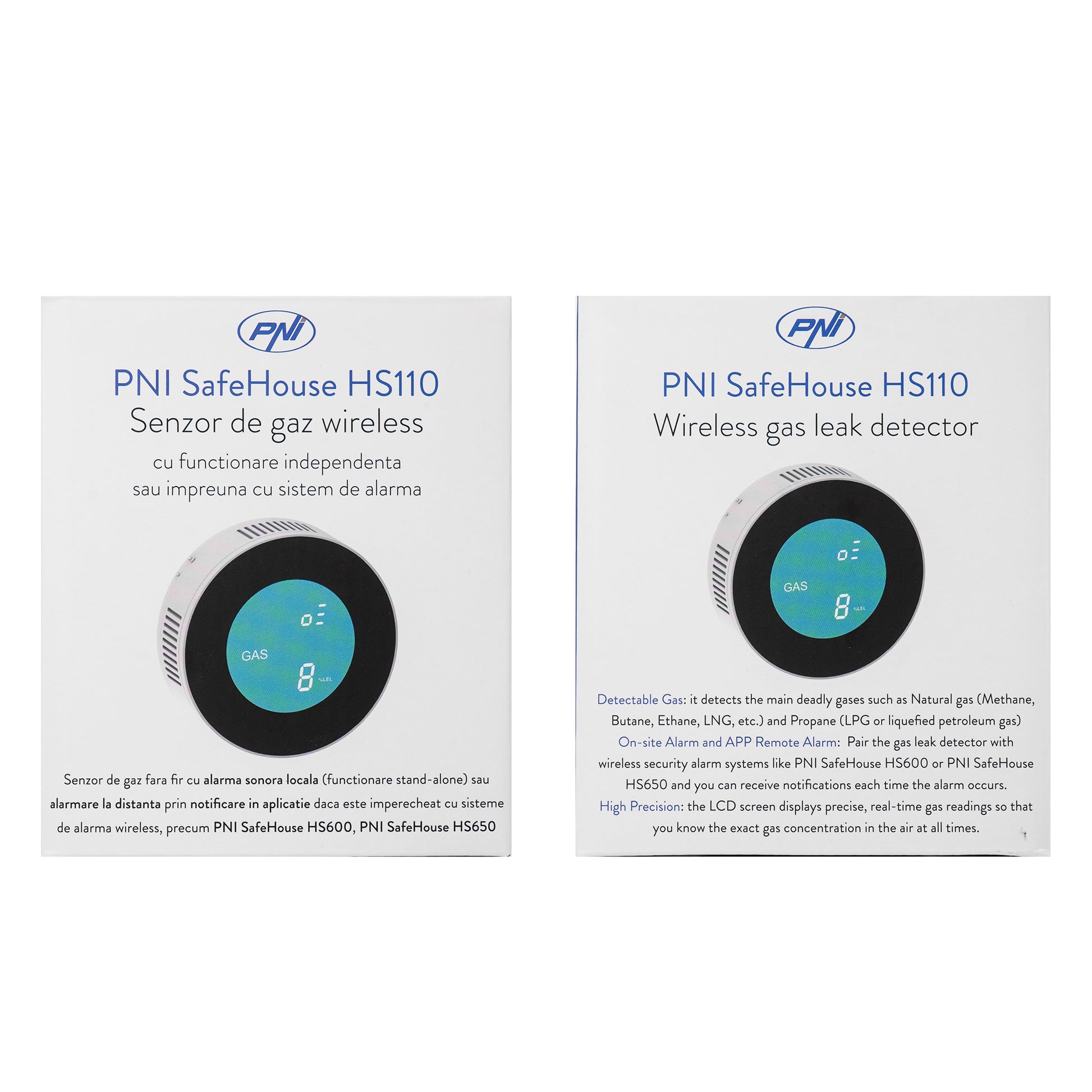 Senzor de gaz wireless PNI SafeHouse HS110 compatibil cu sistemul de alarma wireless PNI SafeHouse HS600 si HS650