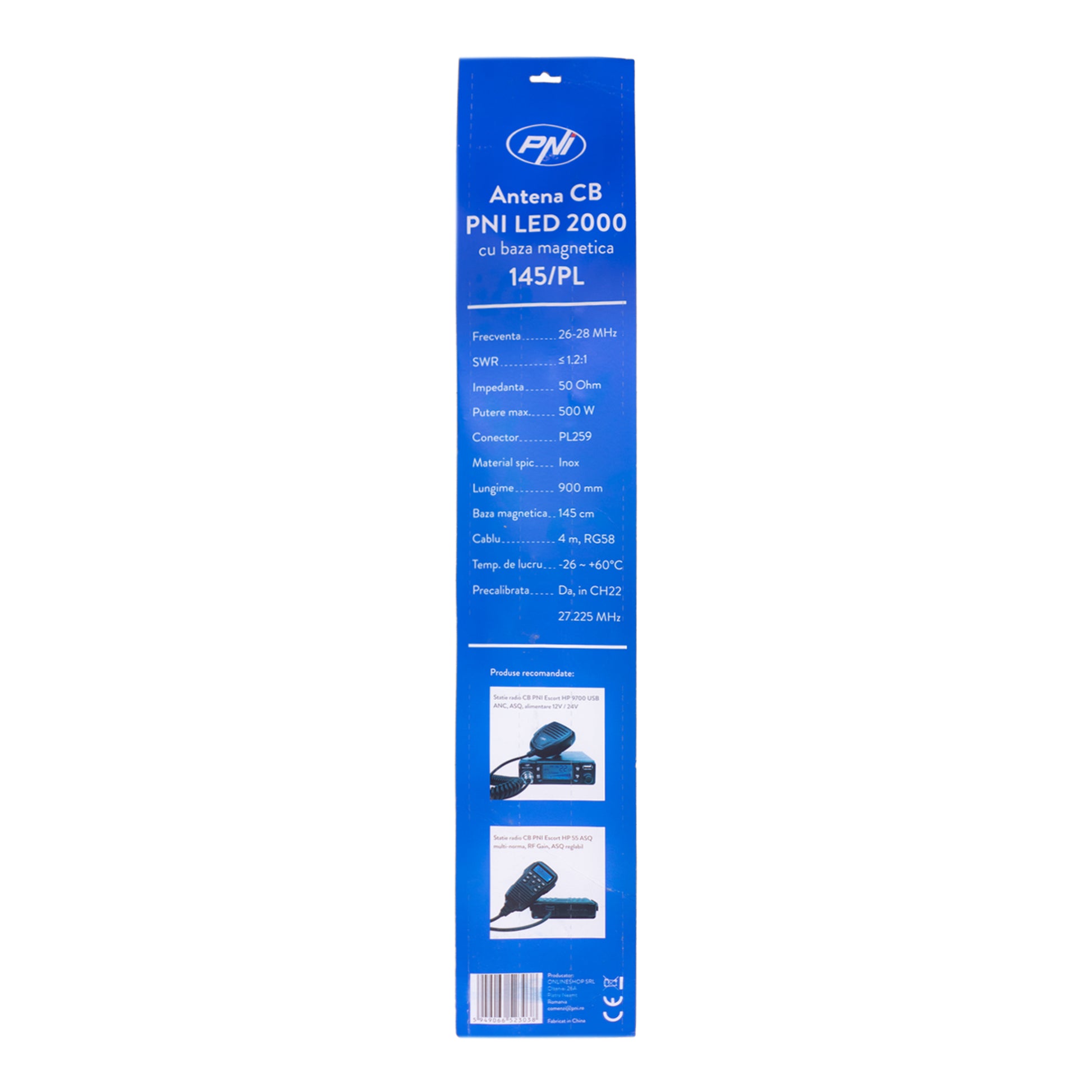Antena CB PNI LED 2000 90 cm, cu baza magnetica 145mm, 26-28 MHz, 500 Watt, ilumineaza in timpul emisiei