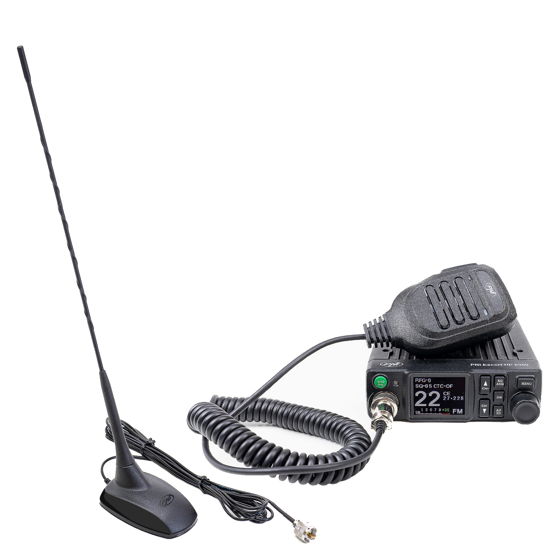 Pachet Statie radio CB PNI Escort HP 8900 ASQ, 12-24V + Antena CB PNI Extra 48 cu baza magnetica, alimentare 12V/24V, RF Gain, Roger Beep, CTCSS-DCS, Dual Watch