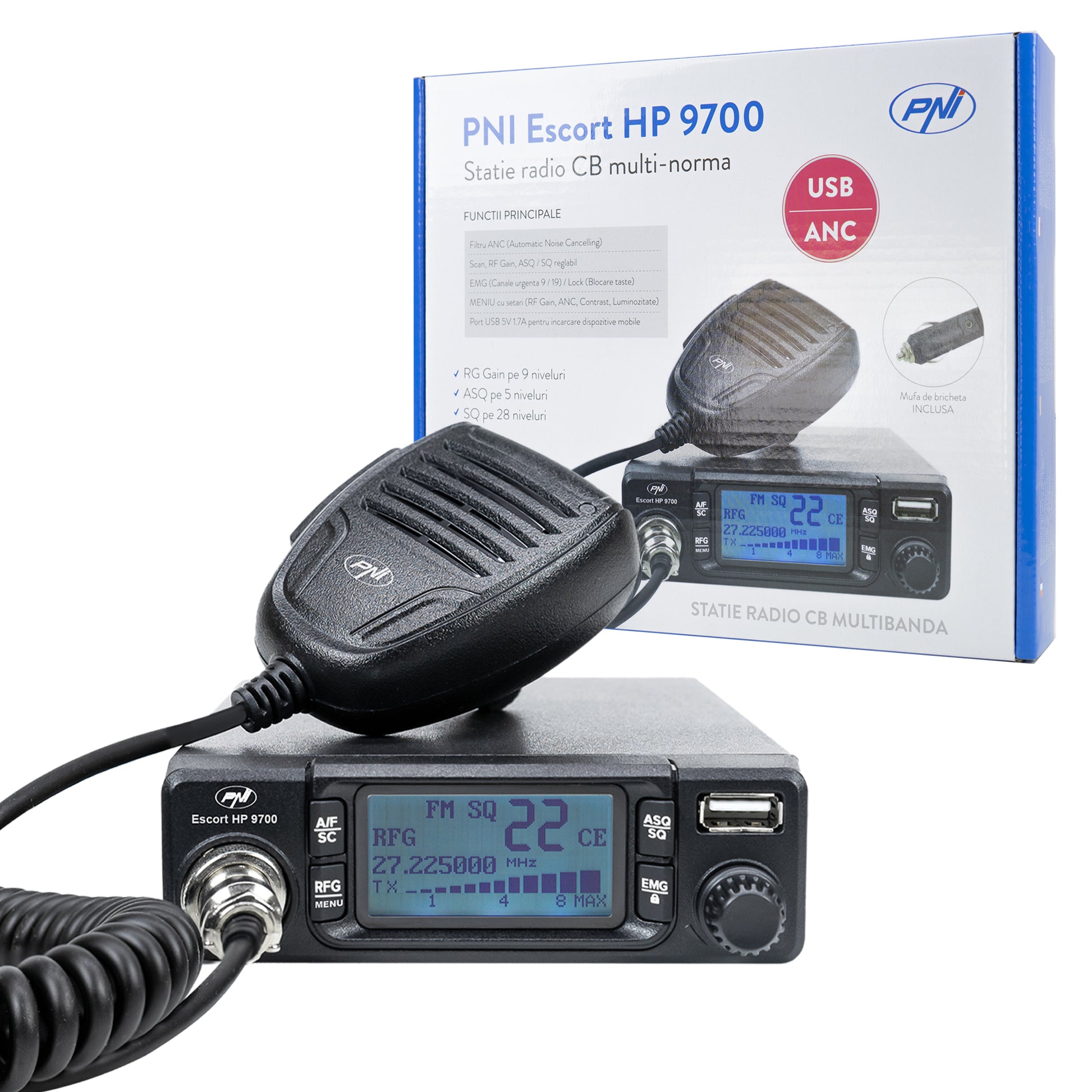 Pachet Statie radio CB PNI Escort HP 9700 USB si Antena CB PNI Extra 48 cu baza magnetica