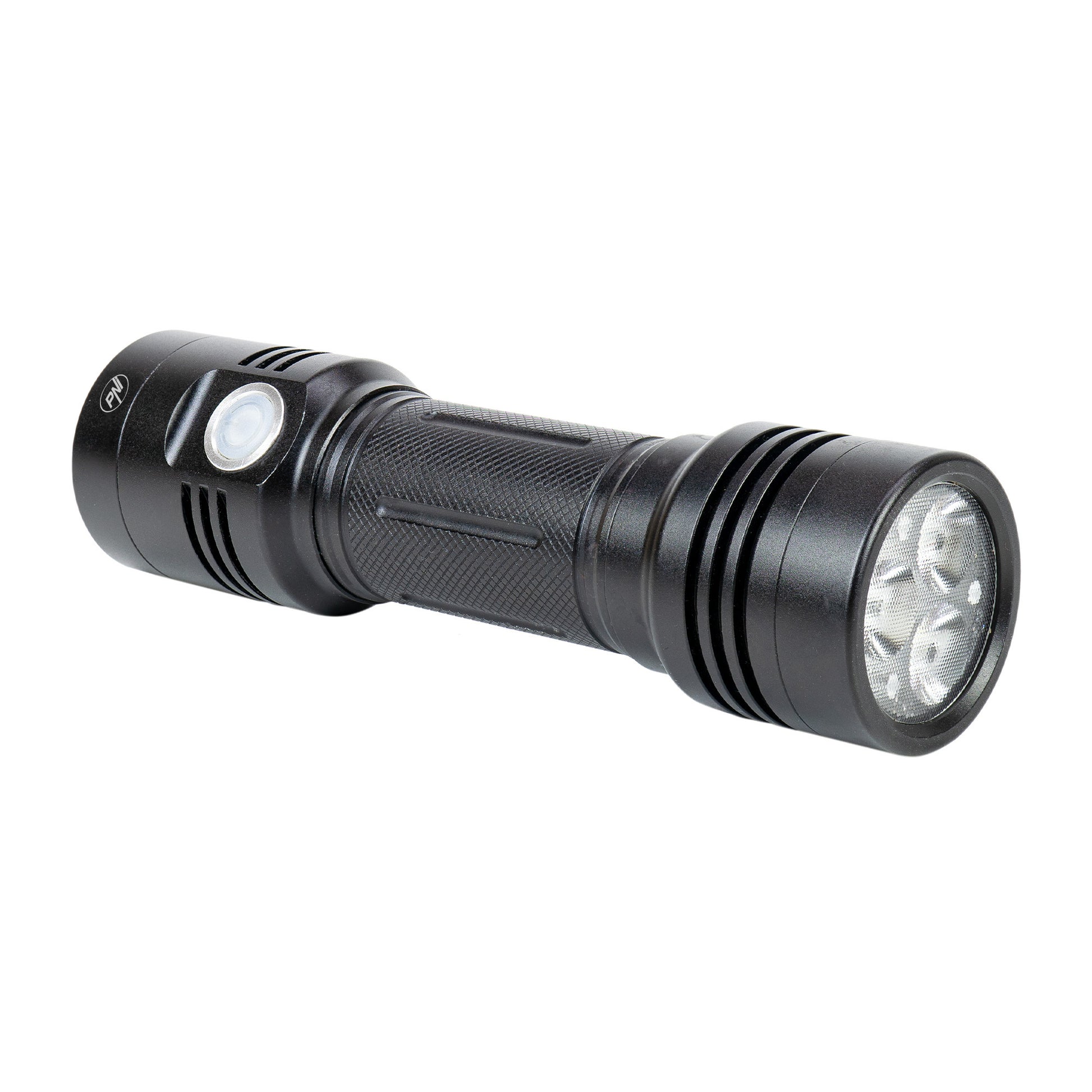 Lanterna dubla PNI Adventure F200 din aluminiu cu LED, acumulator 4000mAh si port micro USB, 3 LED-uri cu deschidere mare si unul cu focus, ambele au 3 niveluri de putere