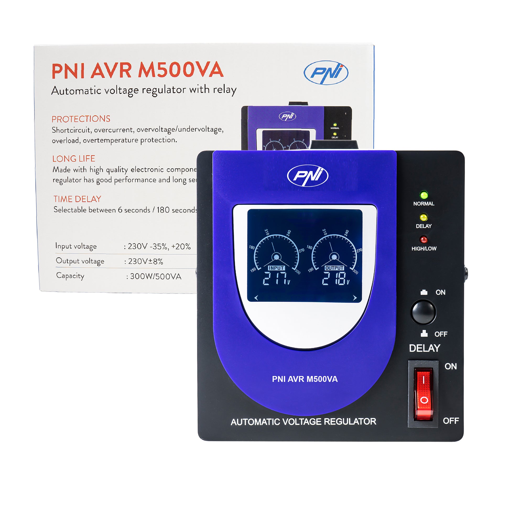 Stabilizator de tensiune cu releu PNI AVR M500VA, 1.4A, 300W, 500VA