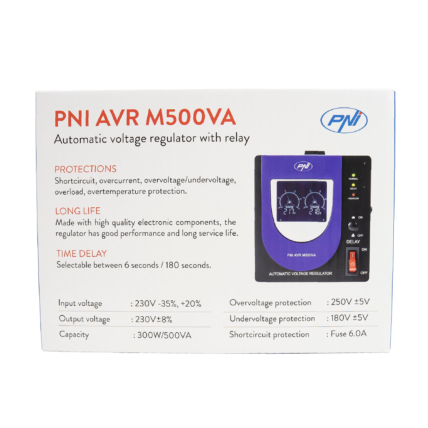 Stabilizator de tensiune cu releu PNI AVR M500VA, 1.4A, 300W, 500VA