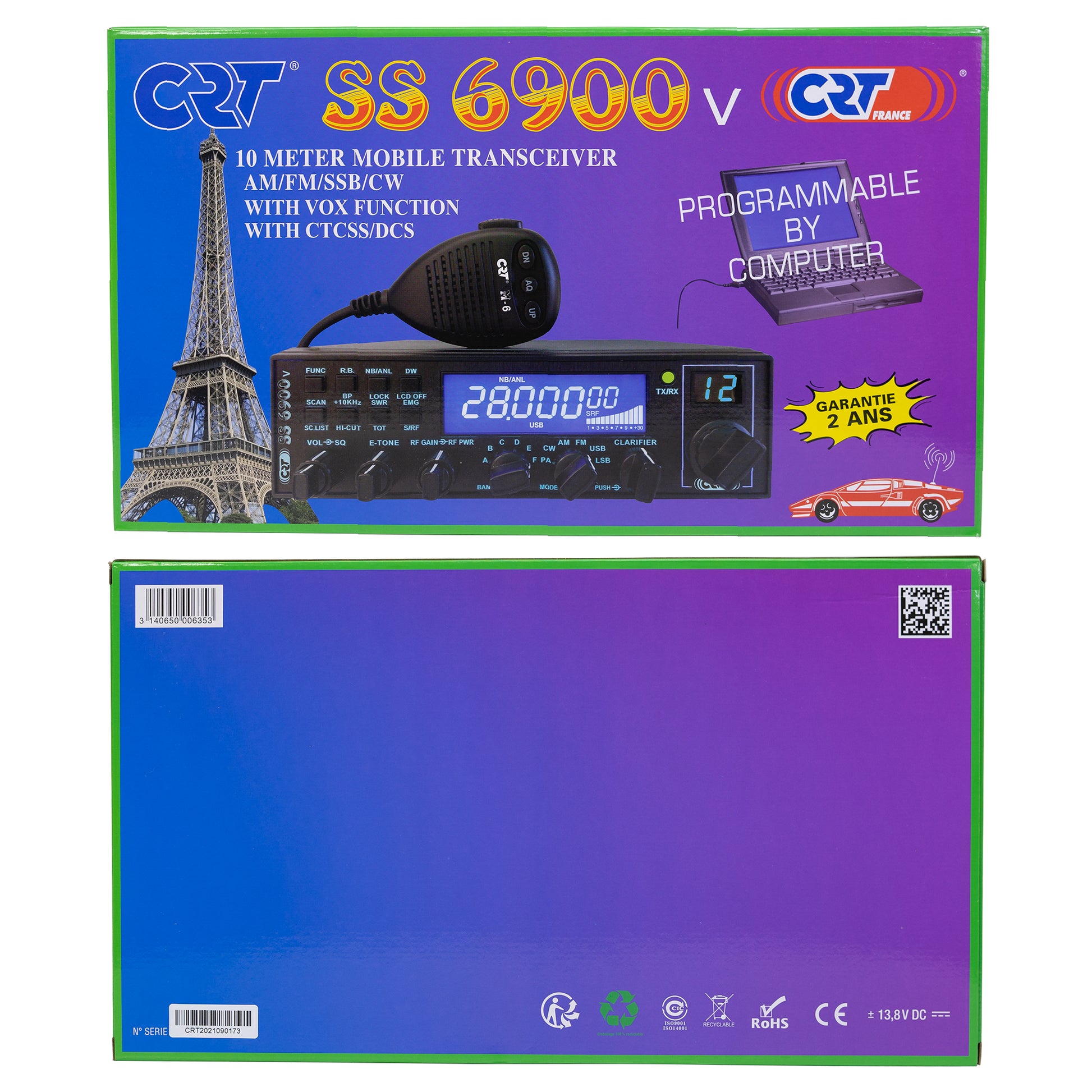 Statie radioamatori CRT SS 6900 VOX CB, AM, FM, USB, SSB, CW, PA, 28-29.7Mhz, ASQ, RF Gain, Roger Beep, 12V, programabil