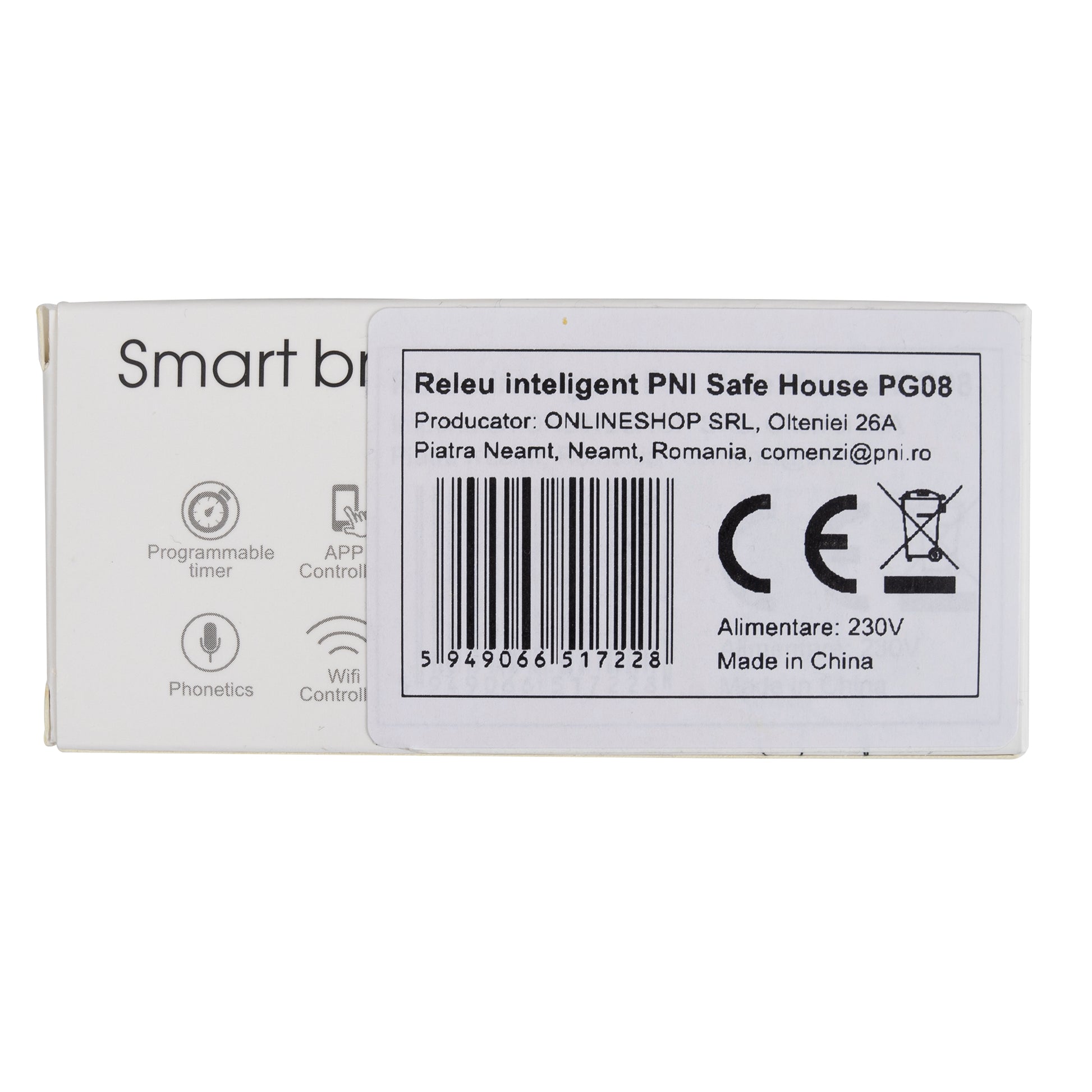 Releu inteligent PNI Safe House PG08, ON / OFF iesire 230V,  Wi-Fi, comanda prin internet aplicatia Tuya, stand alone, alimentare 230 V