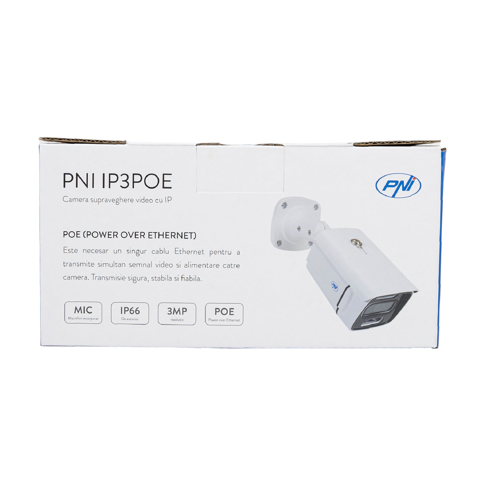 Camera supraveghere video PNI IP3POE cu IP, 3MP, de exterior IP66, microfon incorporat, compatibila cu sistemul de supraveghere POE PNI House IPMAX POE 3 si PNI House IPMAX POE 3LR