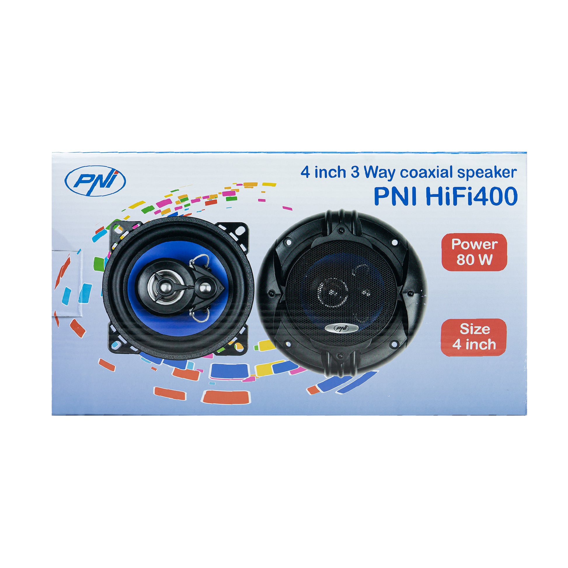 Difuzoare auto coaxiale PNI HiFi400, 80W, 4 Ohm, 10 cm, 3 cai, Injection Core cu diametru 100mm, set 2 buc