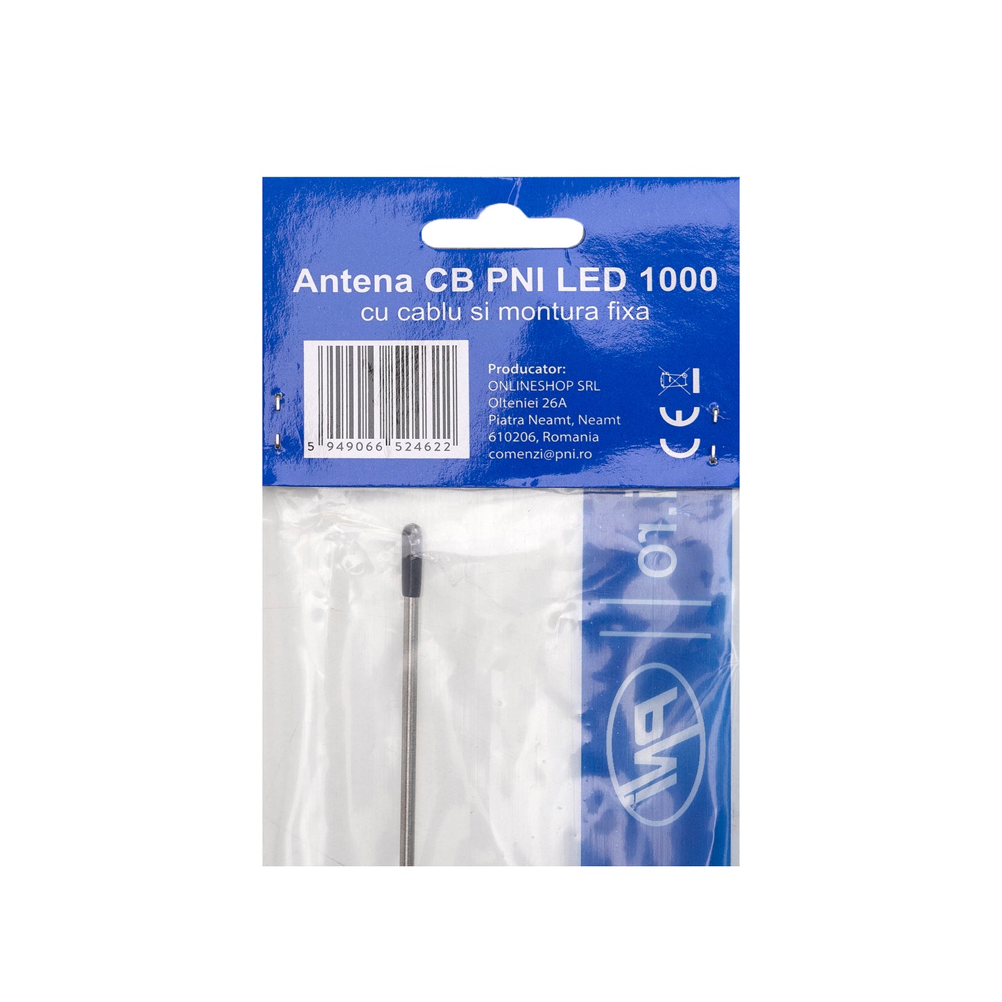 Antena CB PNI LED 1000 rabatabila, 80 cm lungime, cu cablu si montura fixa tip fluture, 26-30 MHz, 300 Watt, ilumineaza in timpul emisiei