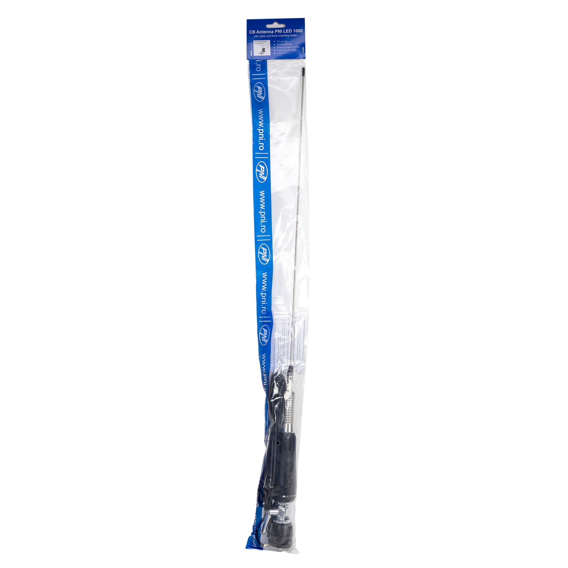 Antena CB PNI LED 1000 rabatabila, 80 cm lungime, cu cablu si montura fixa tip fluture, 26-30 MHz, 300 Watt, ilumineaza in timpul emisiei