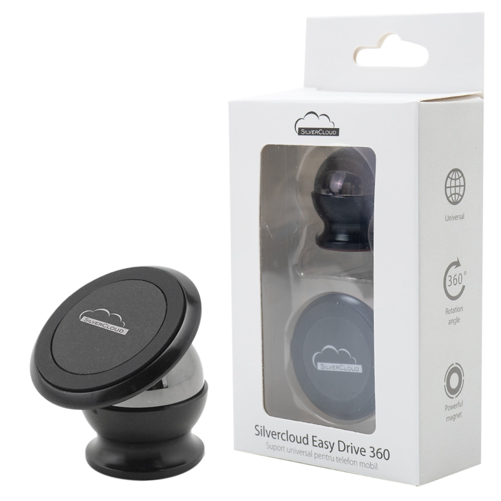 Suport magnetic pentru telefon mobil Silvercloud Easy Drive 360 aplicare pe bord