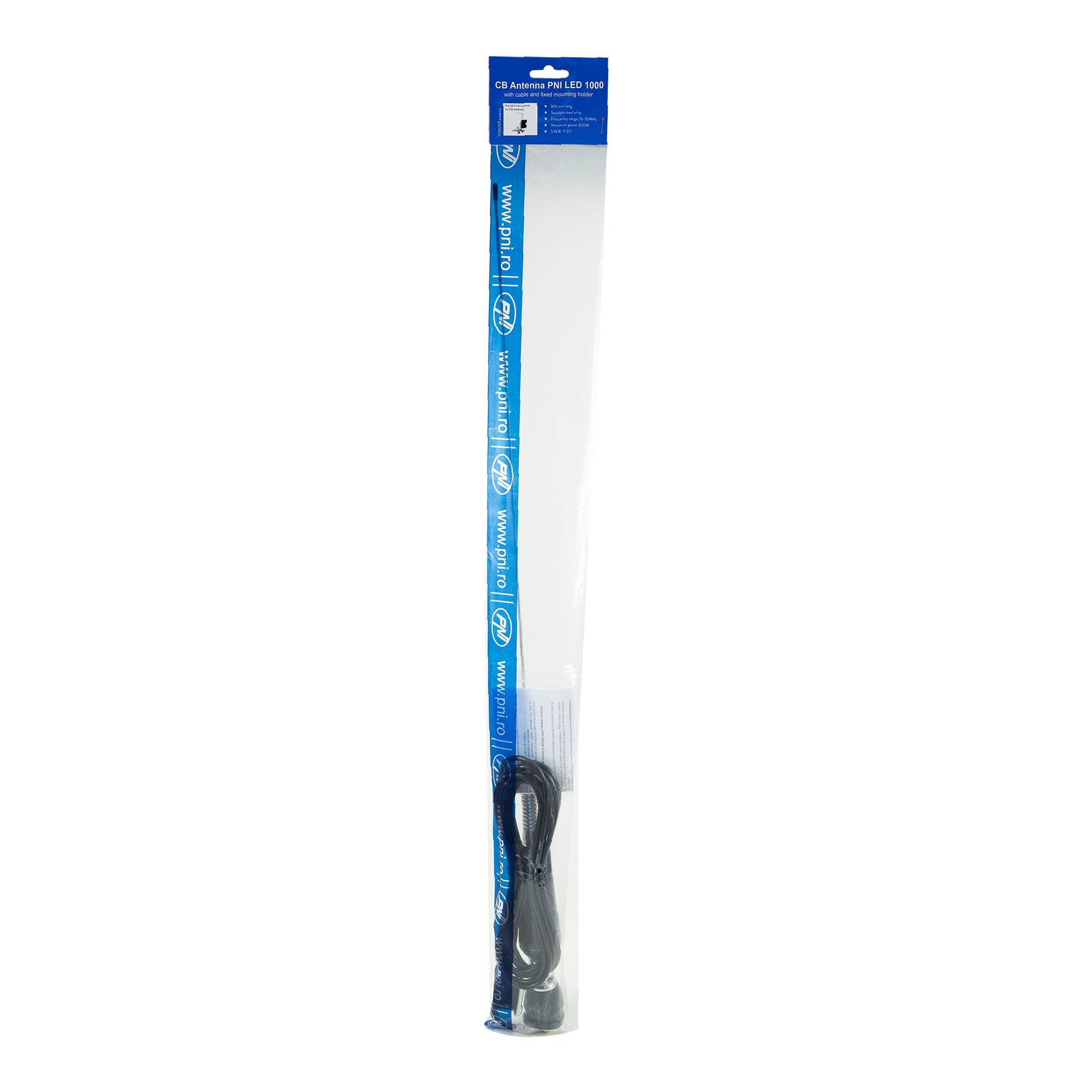 Antena CB PNI LED 1000 rabatabila, 80 cm lungime, cu cablu si montura fixa tip fluture, 26-30 MHz, 300 Watt, ilumineaza in timpul emisiei