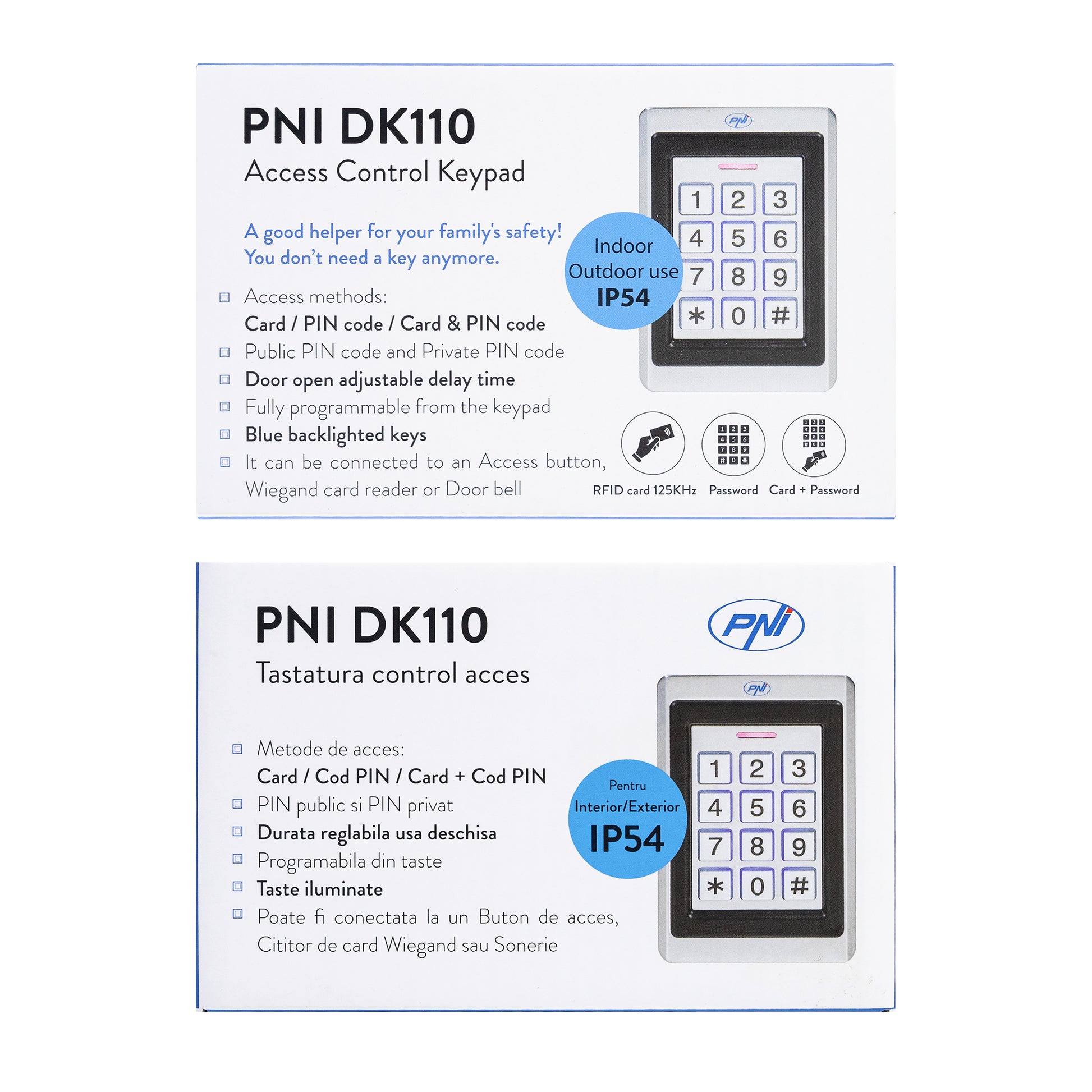 Tastatura control acces PNI DK110 stand alone, exterior si interior, IP54