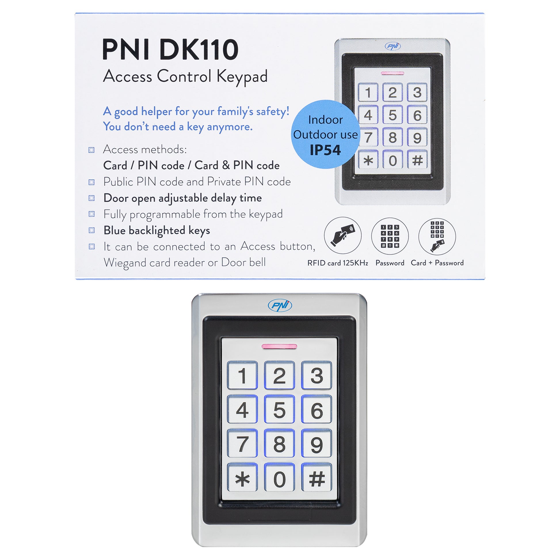 Tastatura control acces PNI DK110 stand alone, exterior si interior, IP54