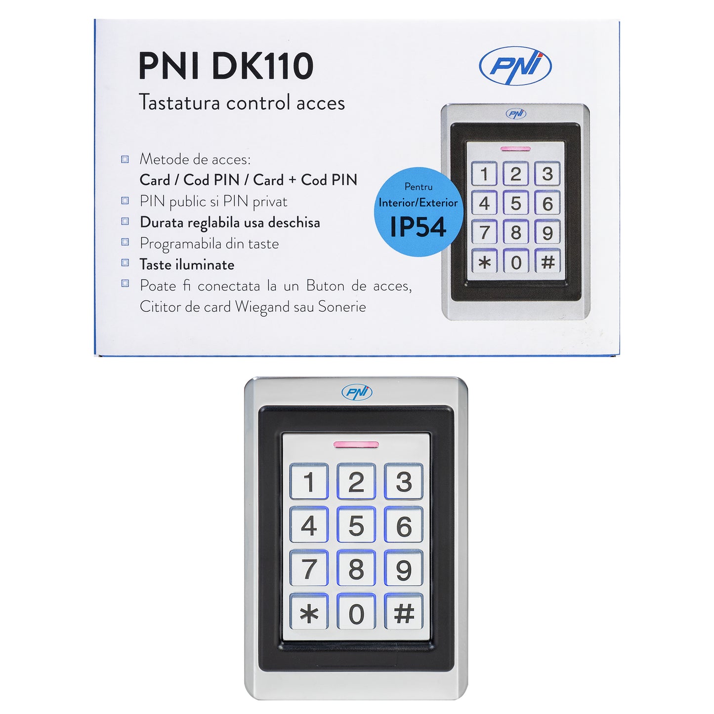 Tastatura control acces PNI DK110 stand alone, exterior si interior, IP54