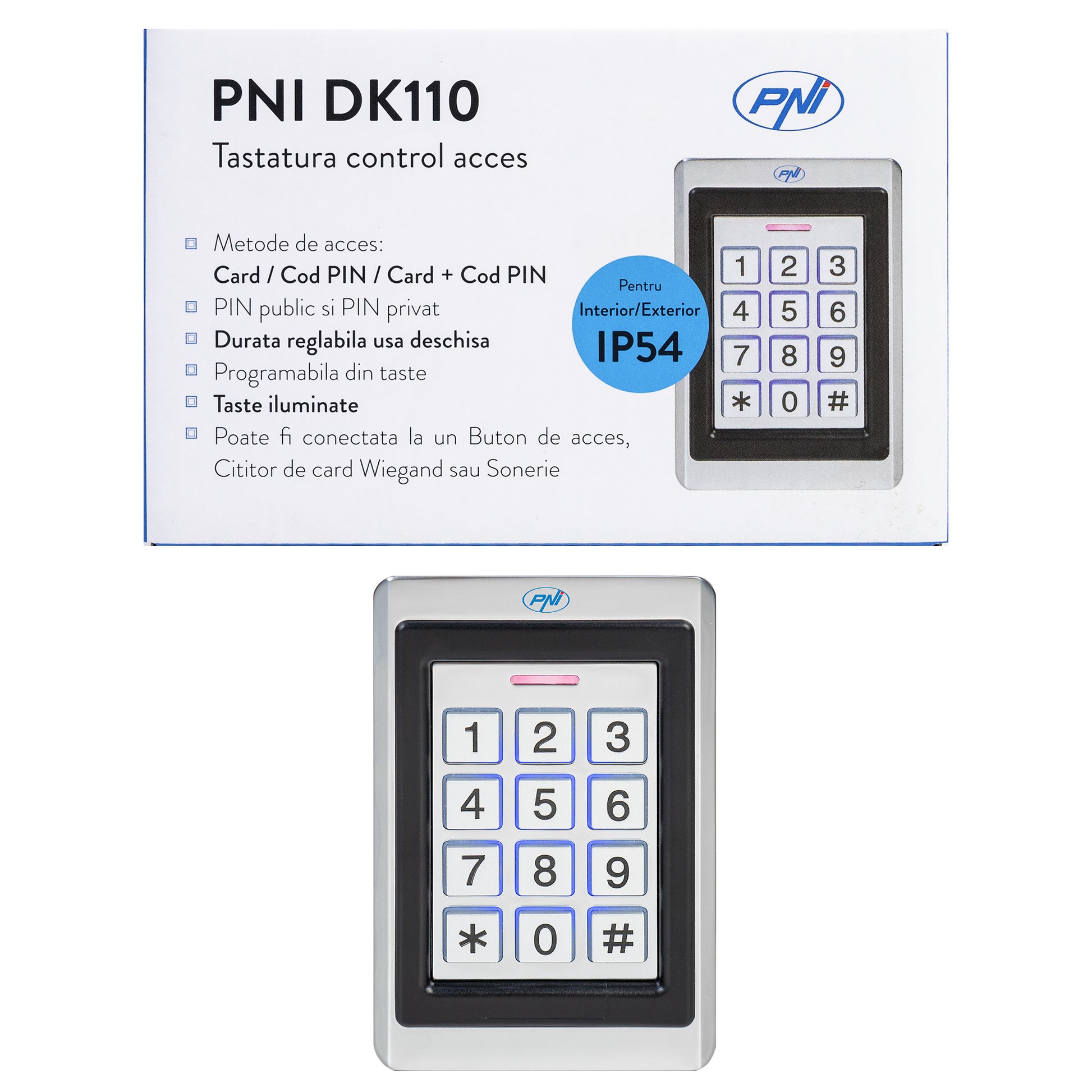 Tastatura control acces PNI DK110 stand alone, exterior si interior, IP54