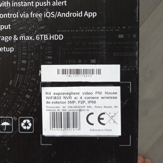 Kit supraveghere video PNI House WiFi833 NVR si 4 camere wireless de exterior 3MP, P2P, IP65