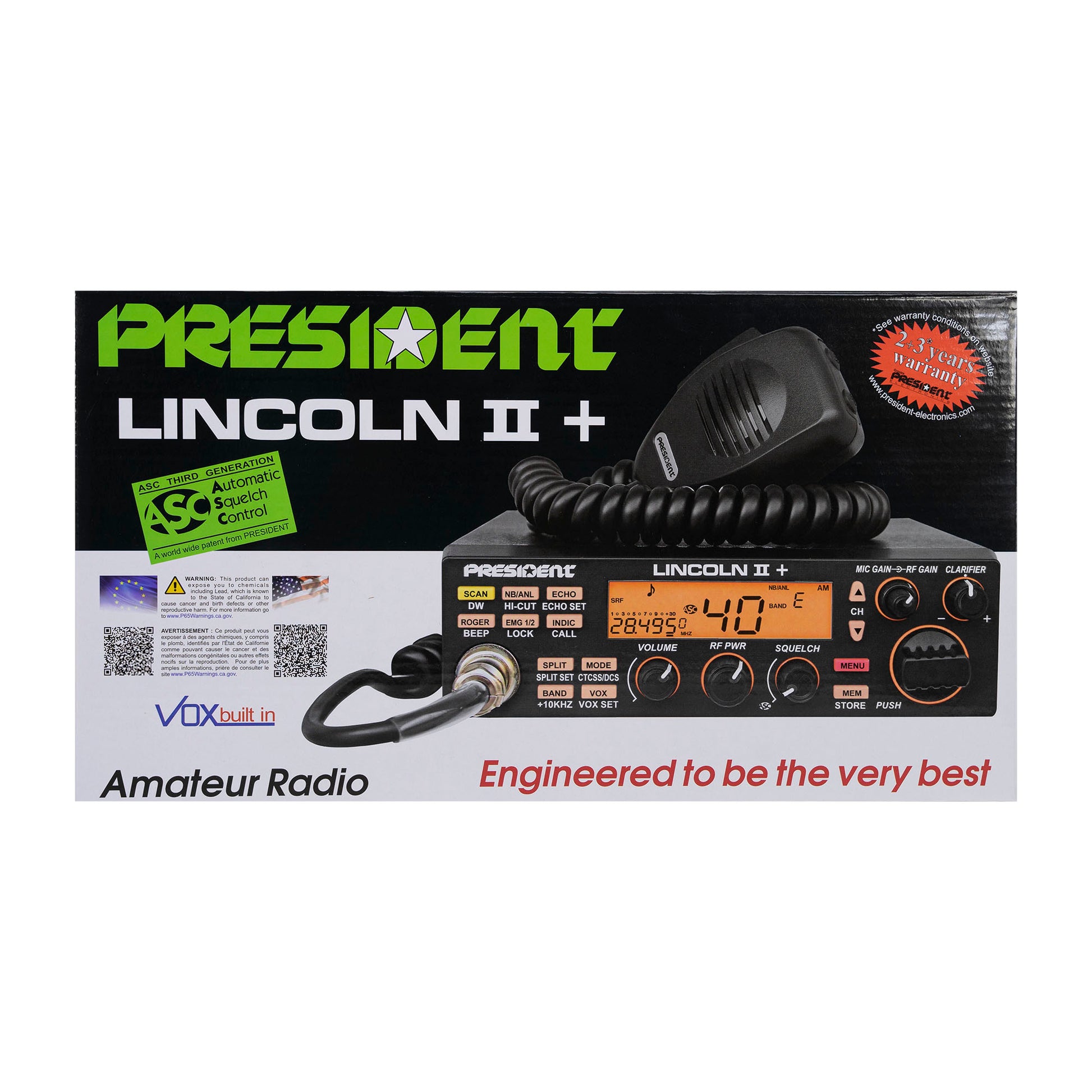 Statie radioamatori President LINCOLN II + ASC 10/12M, Roger Beep, ANL, NB, Hi-Cut Filter, AM-FM-USB-LSB-CW, Programabila, 12V