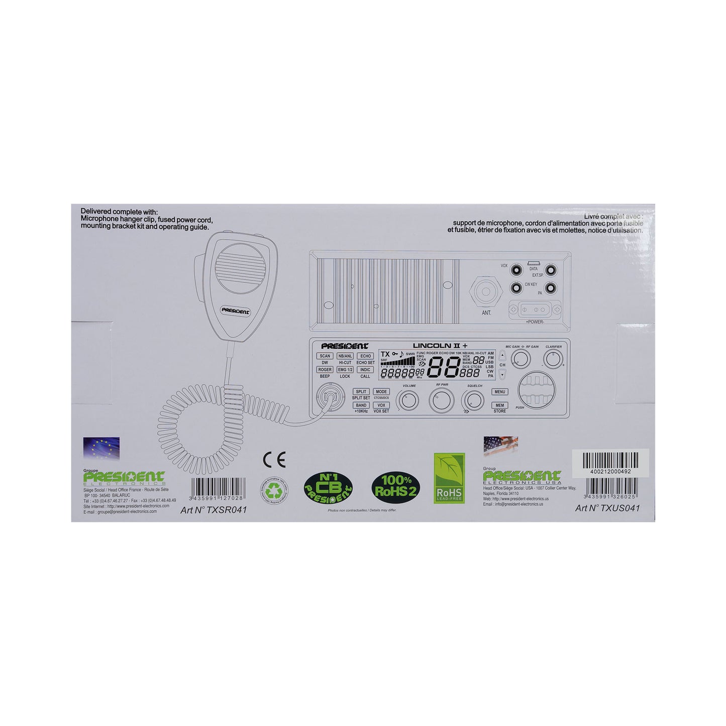 Statie radioamatori President LINCOLN II + ASC 10/12M, Roger Beep, ANL, NB, Hi-Cut Filter, AM-FM-USB-LSB-CW, Programabila, 12V