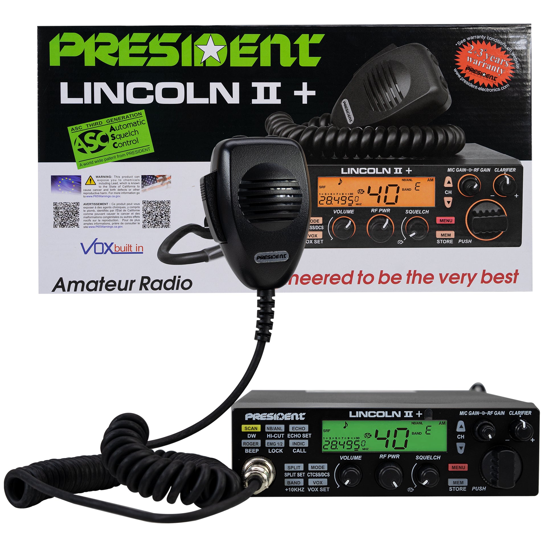 Statie radioamatori President LINCOLN II + ASC 10/12M, Roger Beep, ANL, NB, Hi-Cut Filter, AM-FM-USB-LSB-CW, Programabila, 12V