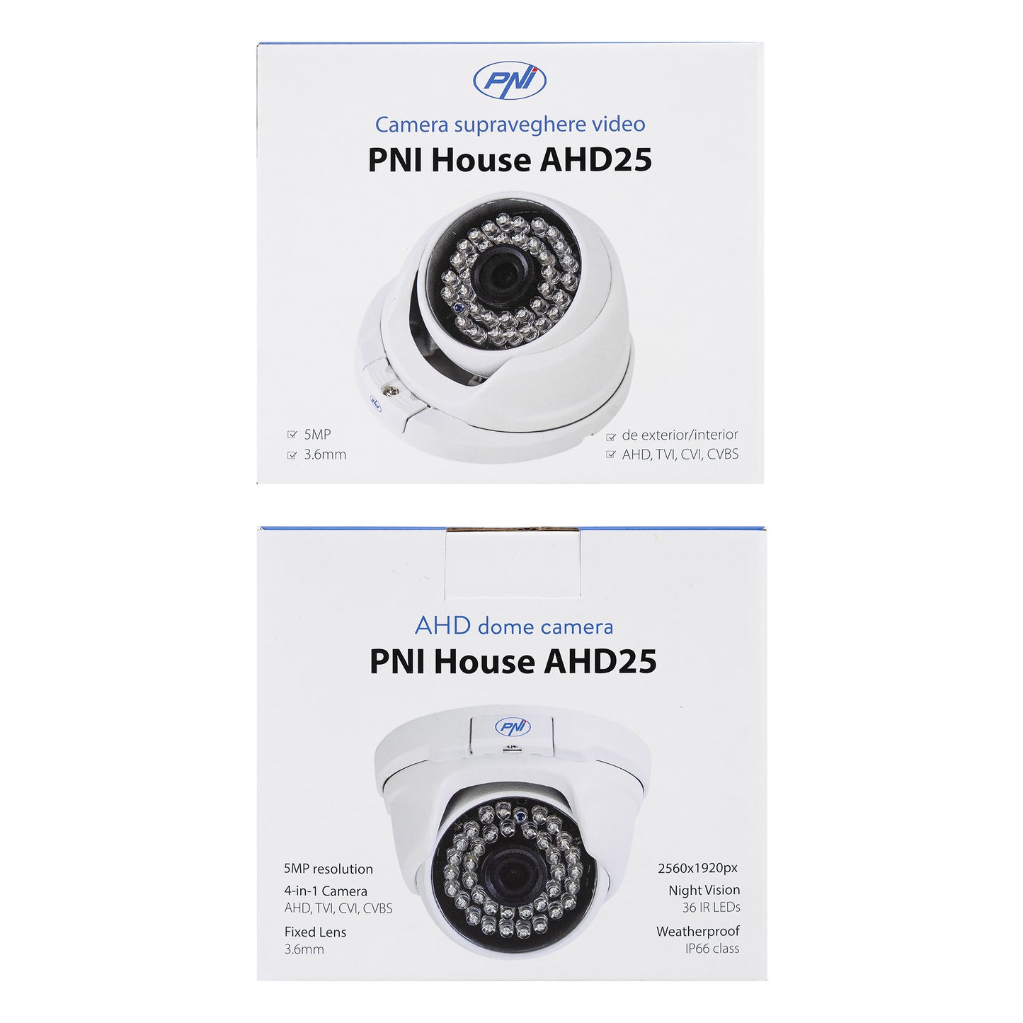 Camera supraveghere video PNI House AHD25 5MP, dome, lentila 3.6mm, 36 LED-uri IR, de exterior sau interior, IP66