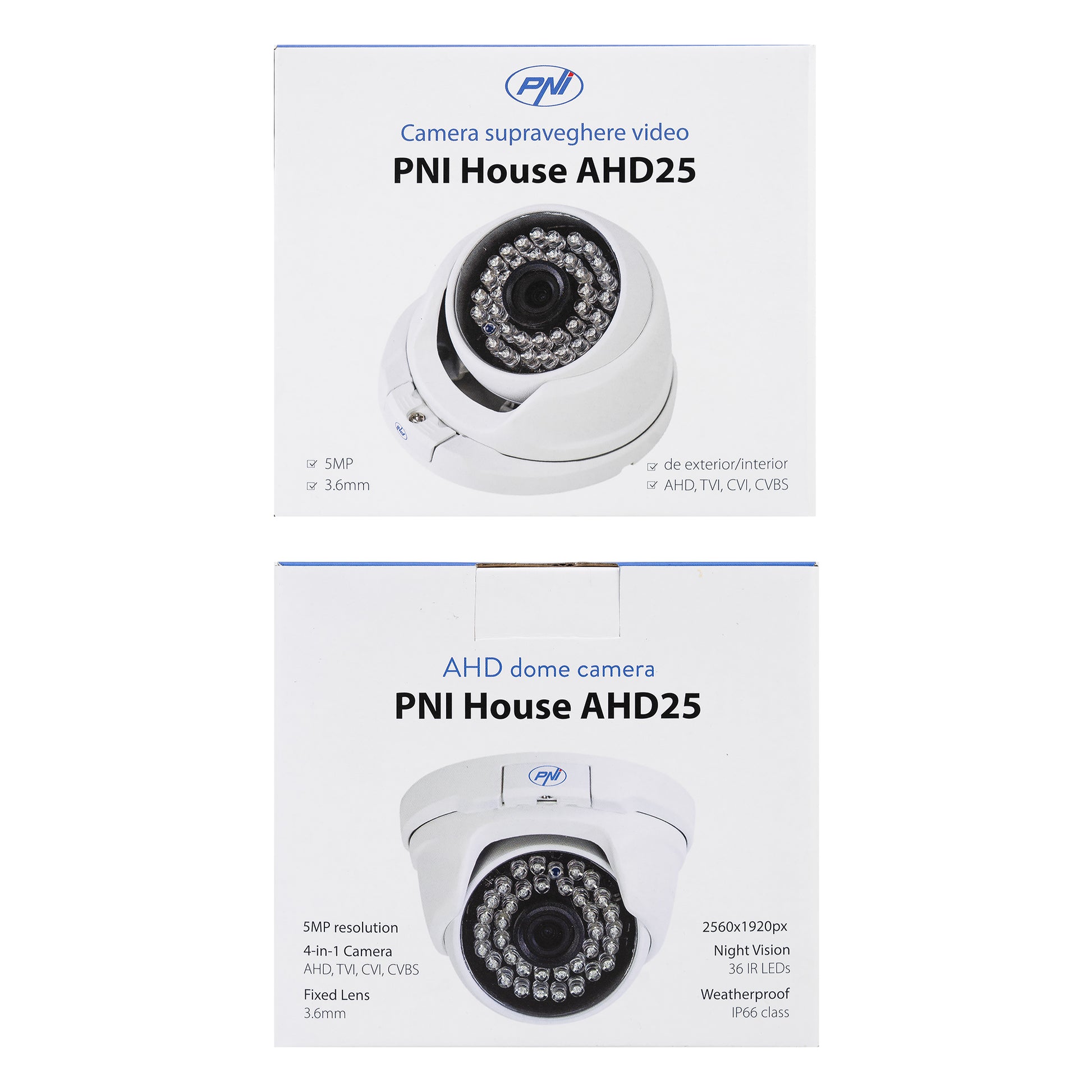 Camera supraveghere video PNI House AHD25 5MP, dome, lentila 3.6mm, 36 LED-uri IR, de exterior sau interior, IP66