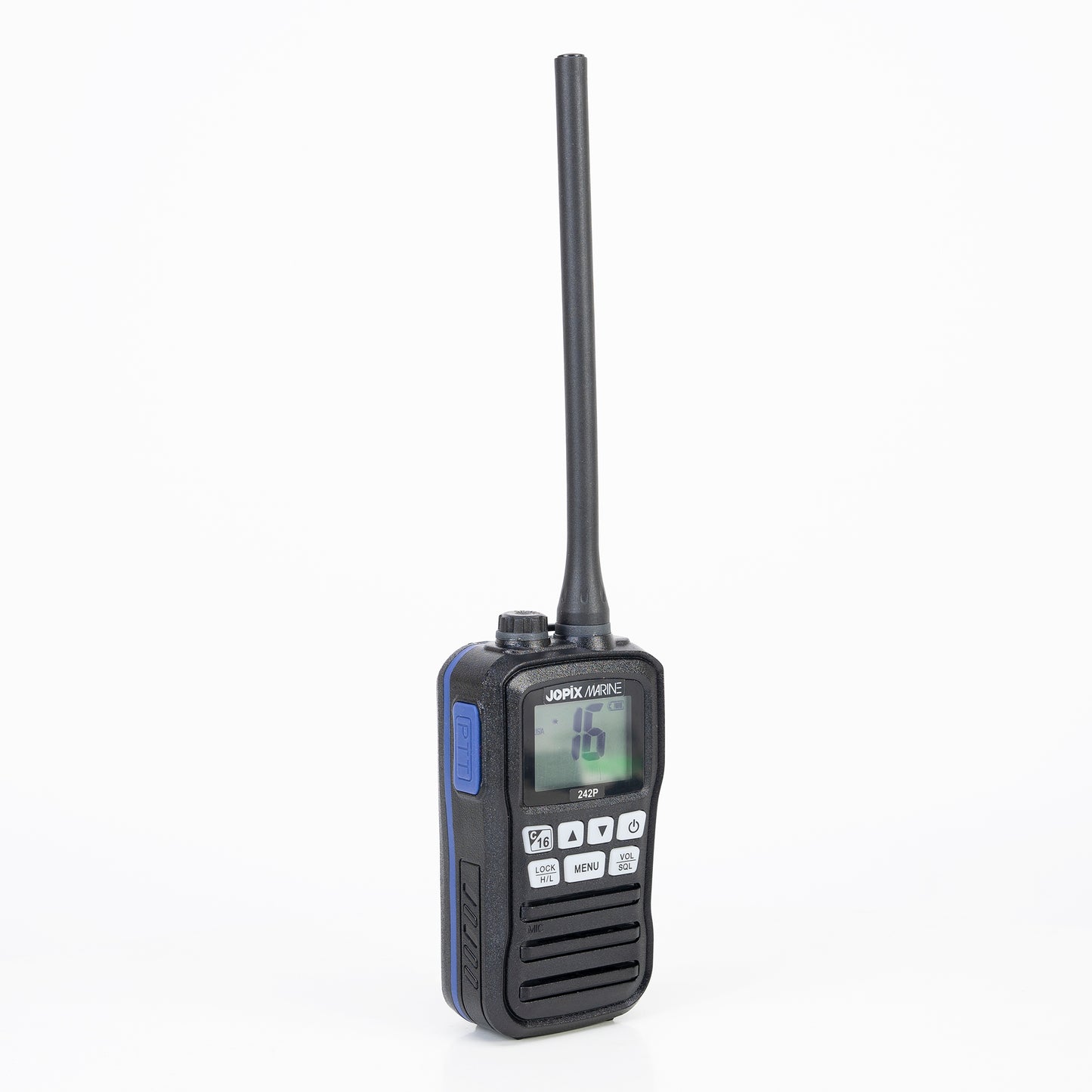 Statie radio maritima portabila JOPIX MARINE 242P, 156.000-162.000 Mhz, Scan, ASQ, Dual-Tri Watch, acumulatori AAA inclusi