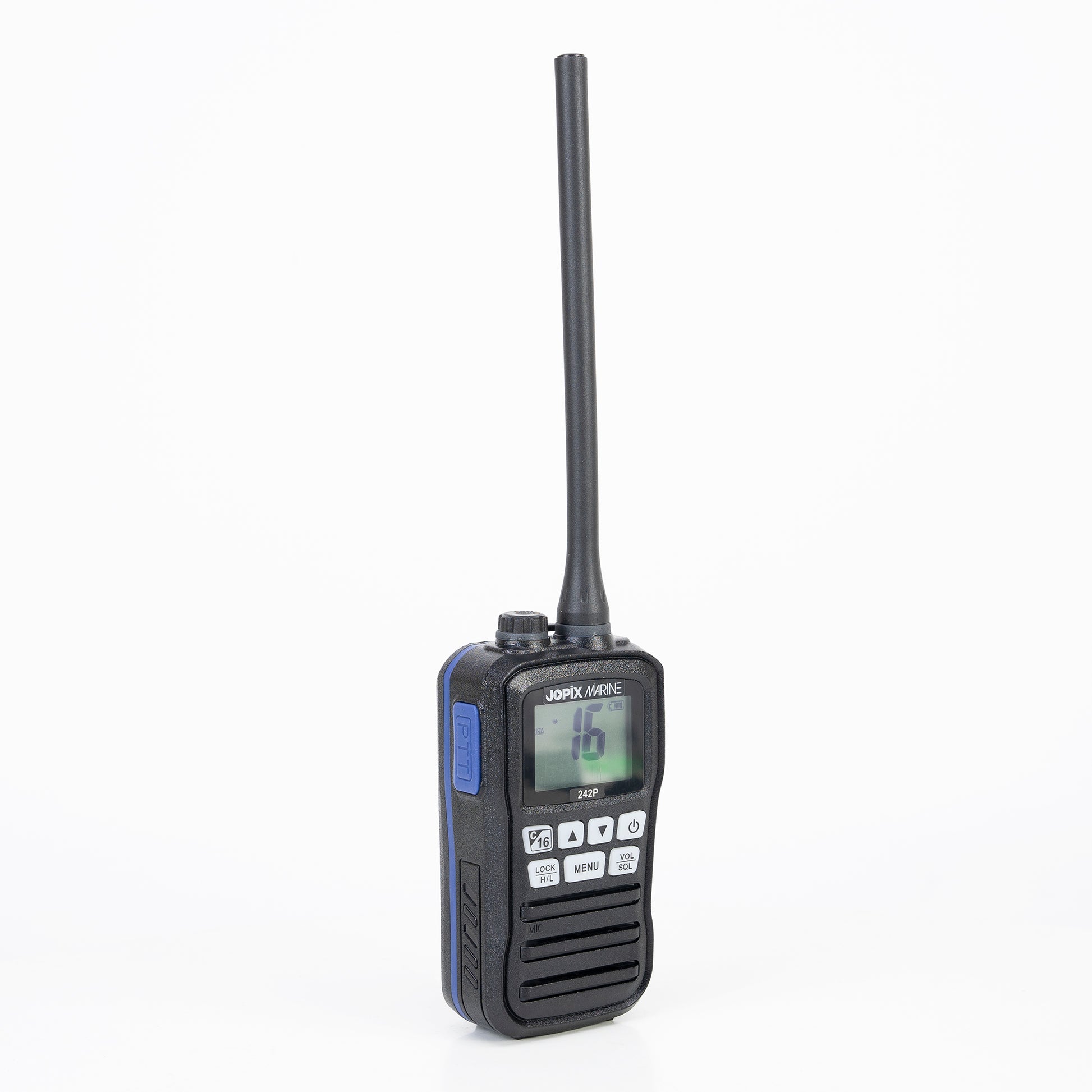 Statie radio maritima portabila JOPIX MARINE 242P, 156.000-162.000 Mhz, Scan, ASQ, Dual-Tri Watch, acumulatori AAA inclusi