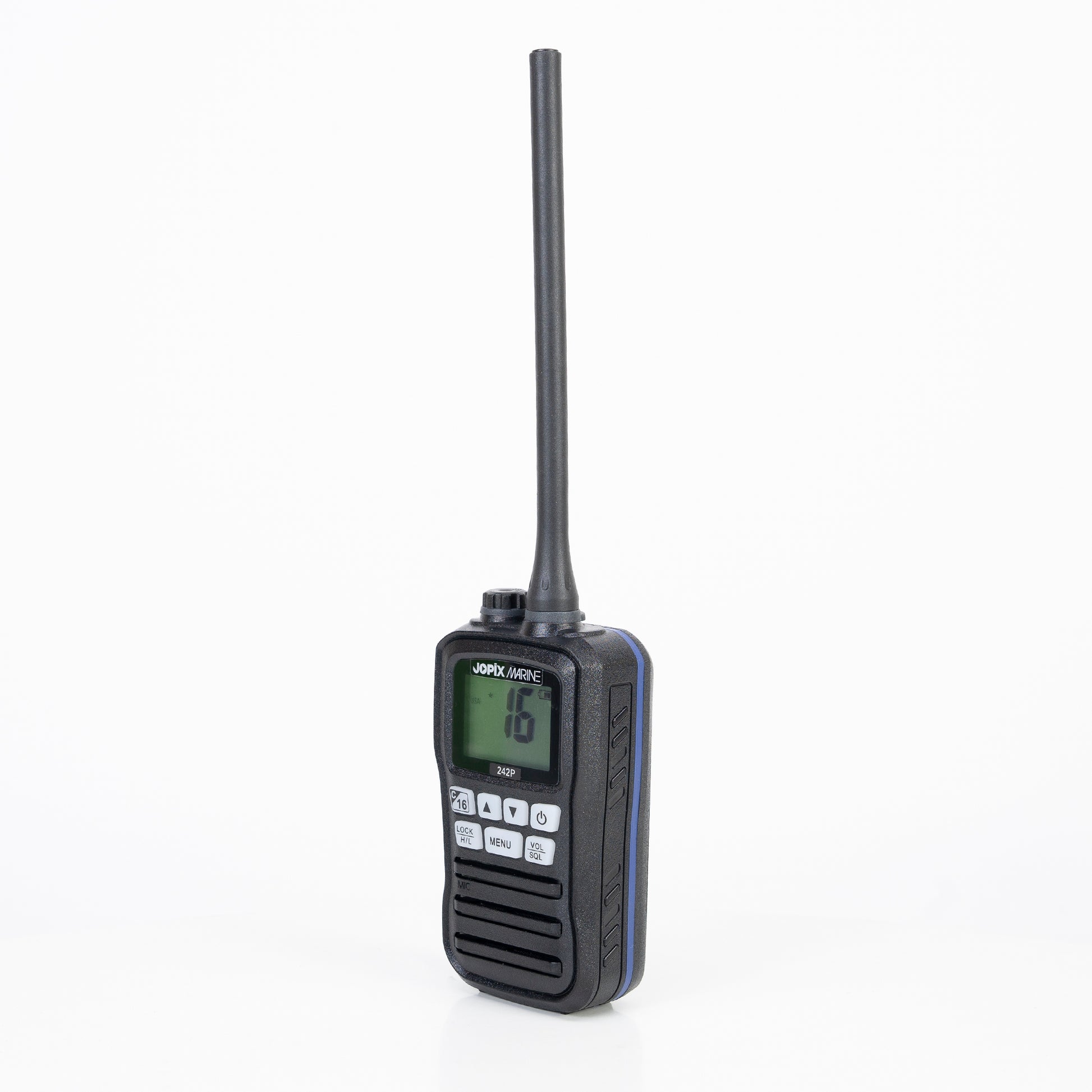 Statie radio maritima portabila JOPIX MARINE 242P, 156.000-162.000 Mhz, Scan, ASQ, Dual-Tri Watch, acumulatori AAA inclusi
