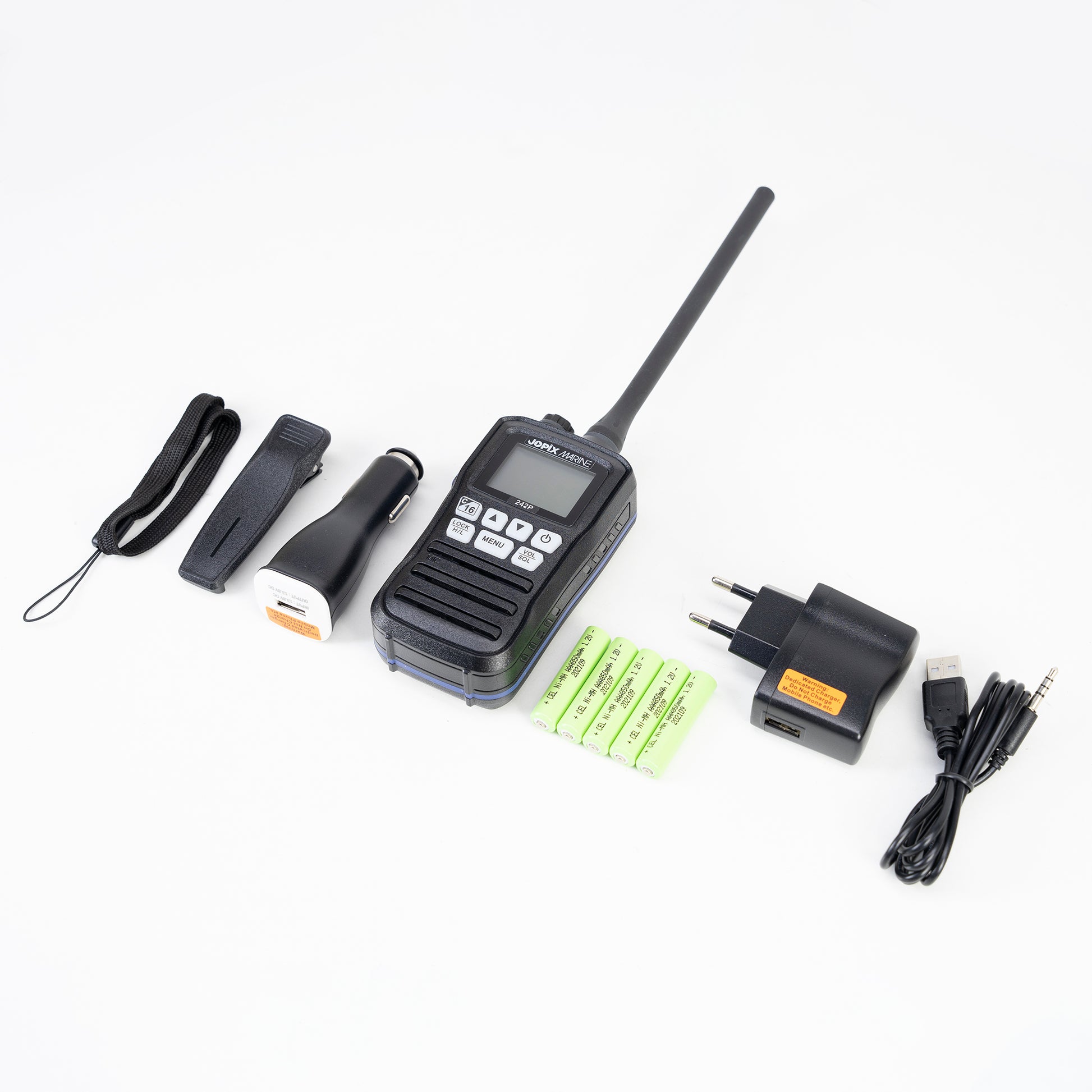Statie radio maritima portabila JOPIX MARINE 242P, 156.000-162.000 Mhz, Scan, ASQ, Dual-Tri Watch, acumulatori AAA inclusi