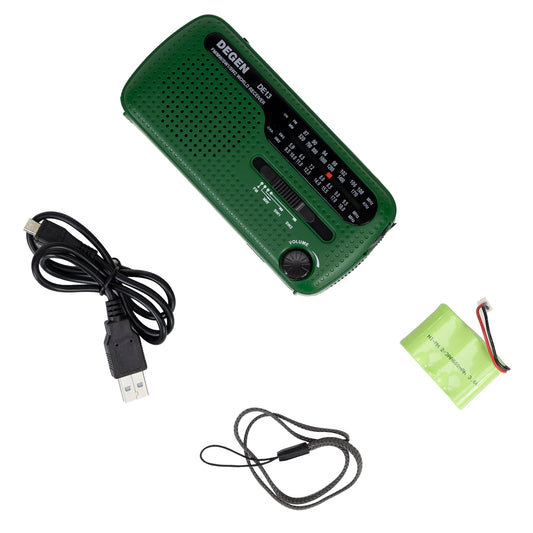 Radio de urgenta PNI Degen DE13, FM-AM-SW, cu alimentare solara, acumulator sau baterii AAA, functii SOS, lanterna, lumina semnalizare