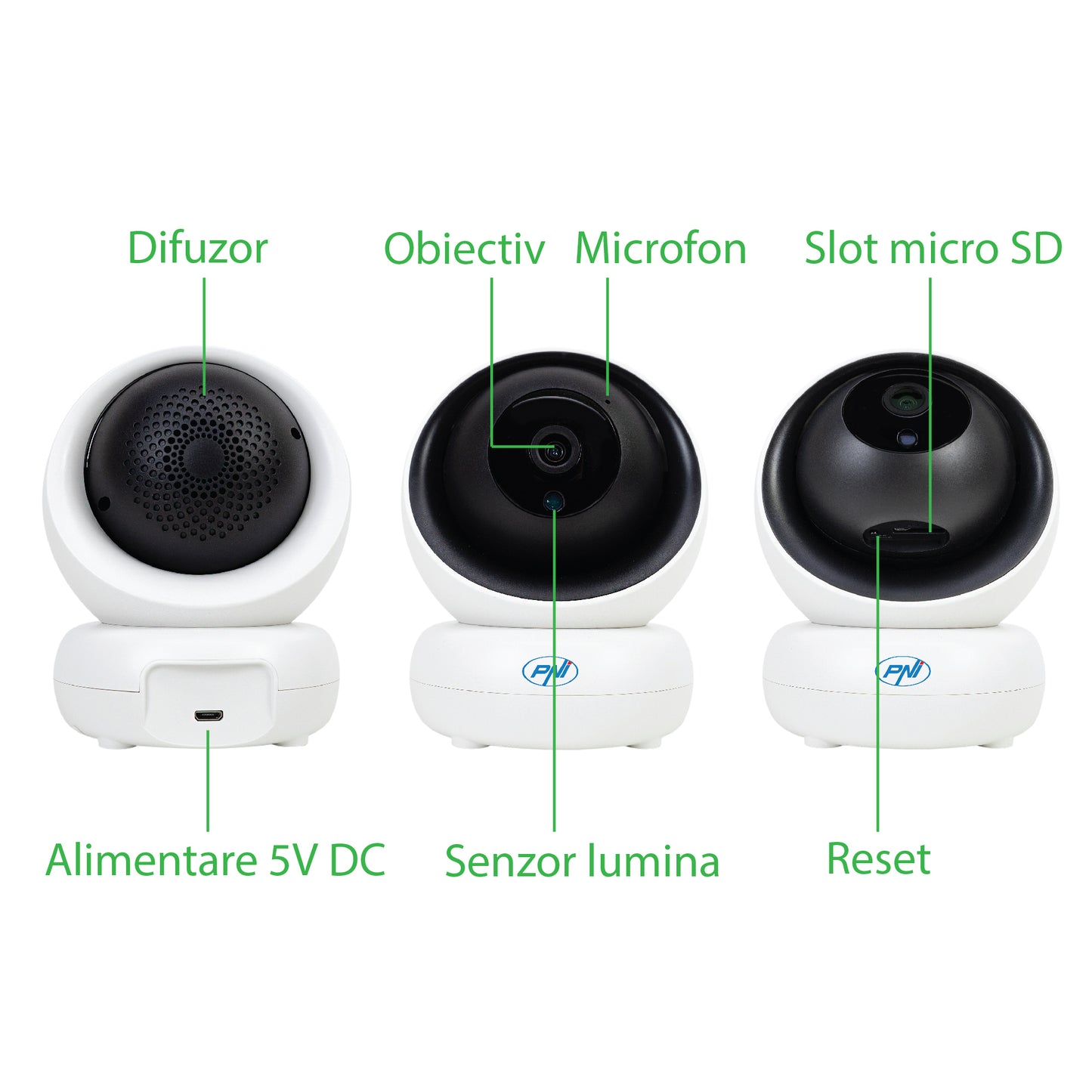 Camera supraveghere video PNI IP735 3Mp cu IP P2P PTZ wireless, slot card microSD, control din aplicatie