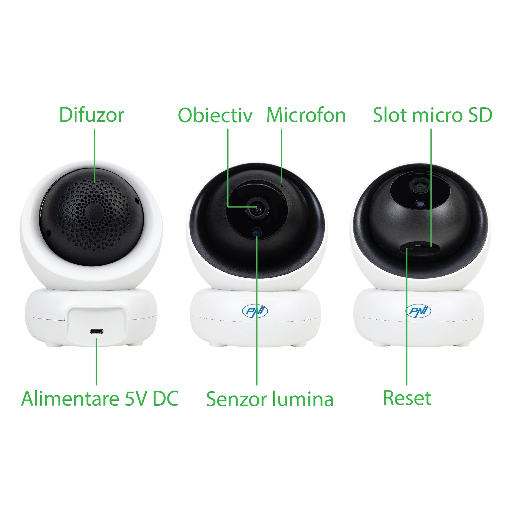 Camera supraveghere video PNI IP735 3Mp cu IP P2P PTZ wireless, slot card microSD, control din aplicatie