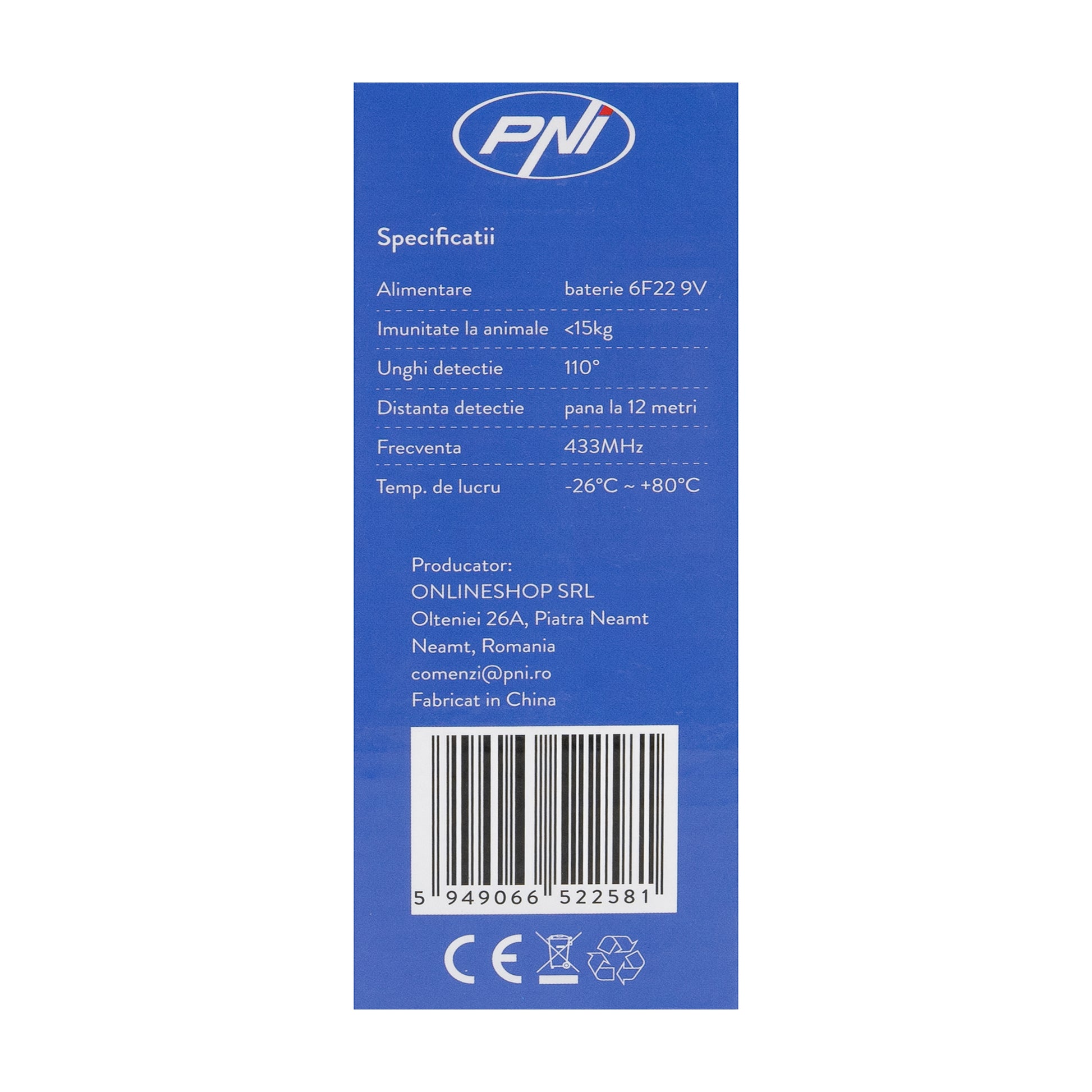Senzor de miscare PIR PNI SafeHouse HS004, pentru sisteme de alarma wireless, cu imunitate la animale, sensibilitate reglabila