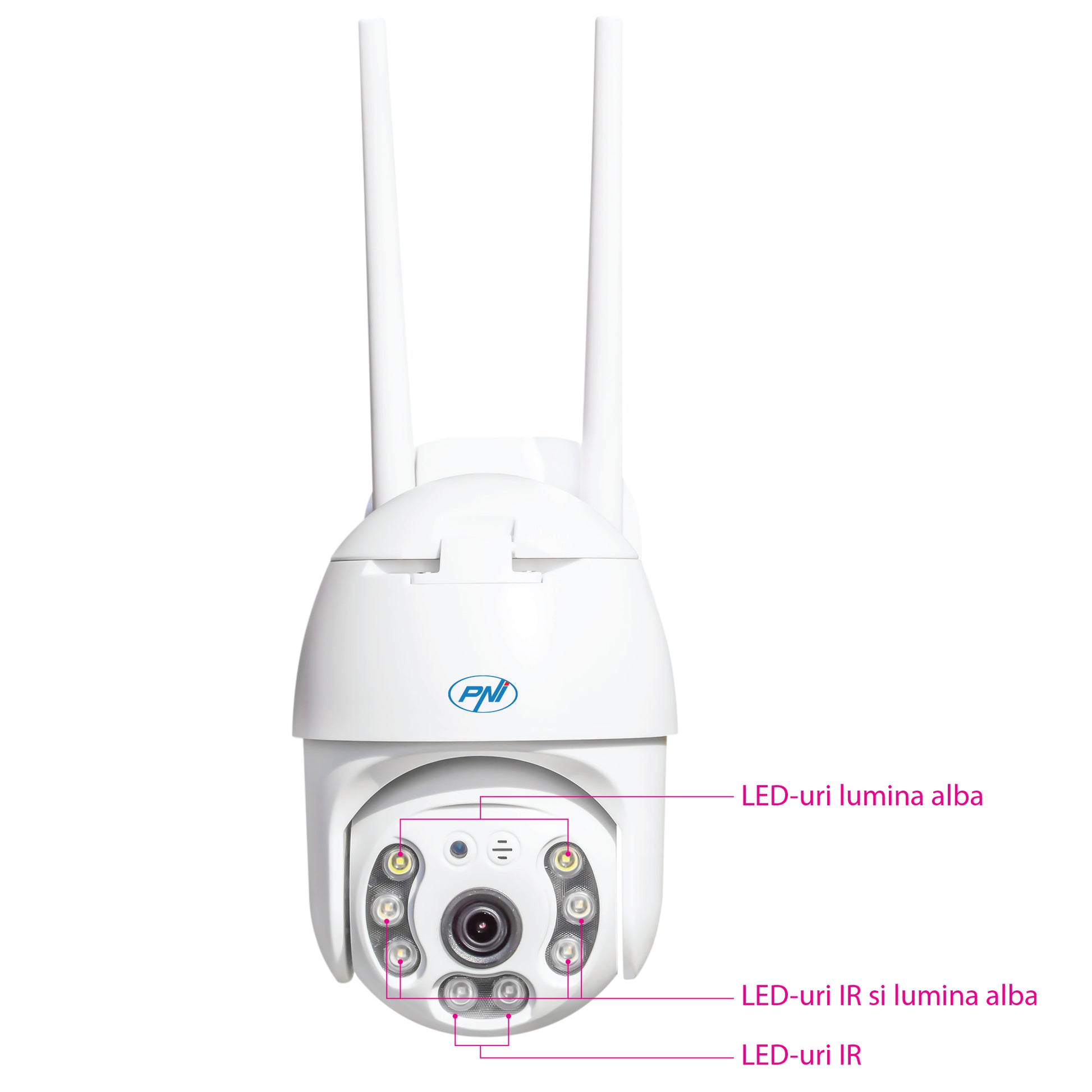 Camera supraveghere video PNI IP65 live PTZ 5MP, GSM 4G, slot card micro SD, detectie miscare, detectie silueta umana, de exterior IP66, LED-uri IR si LED-uri albe