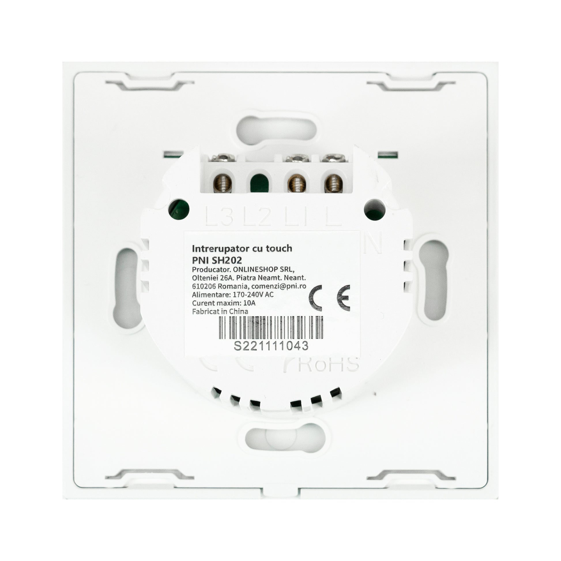 Intrerupator dublu cu touch PNI SH202 din sticla, alb cu LED indicator