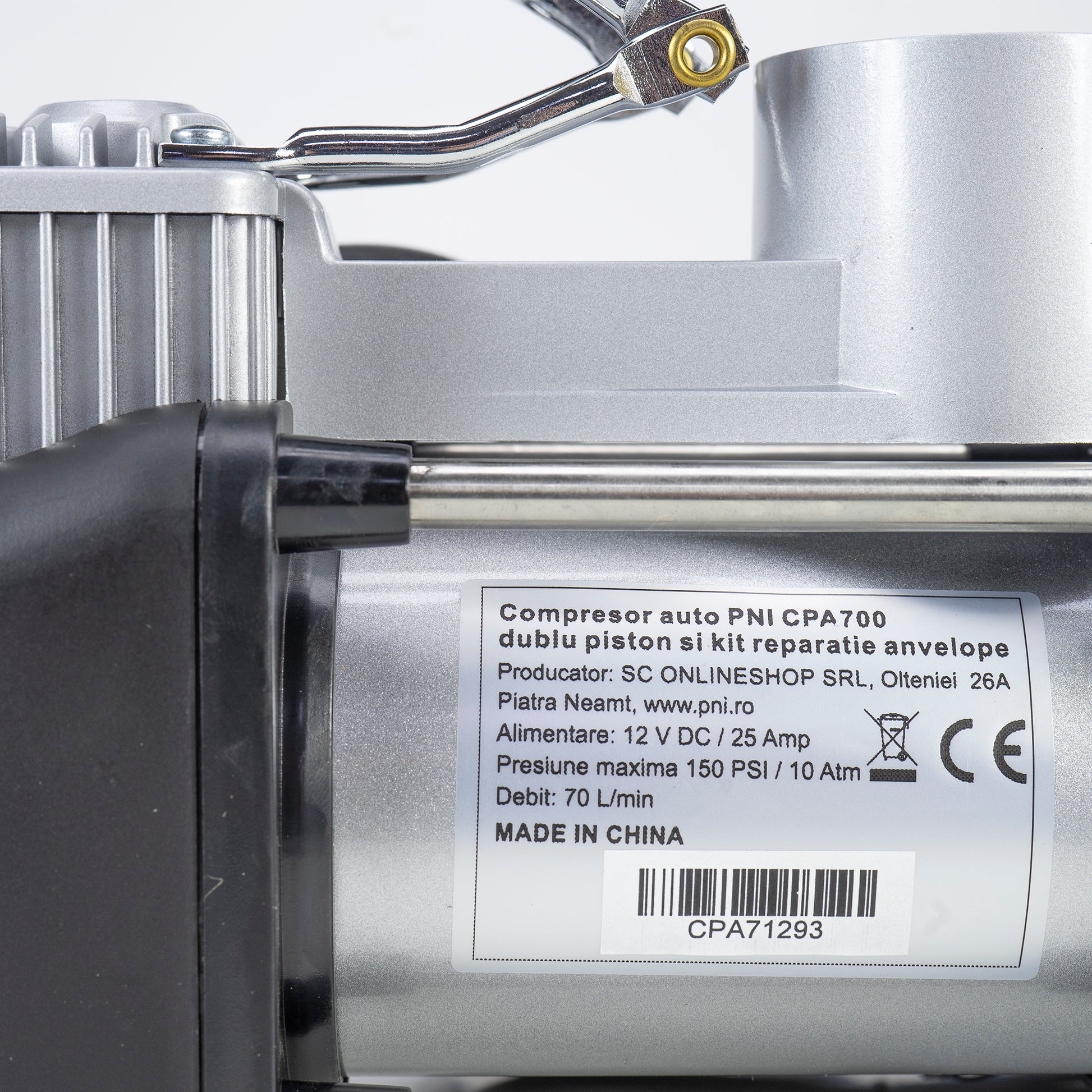 Compresor auto PNI CPA700 dublu piston si kit reparatie anvelope, 12V, 25A