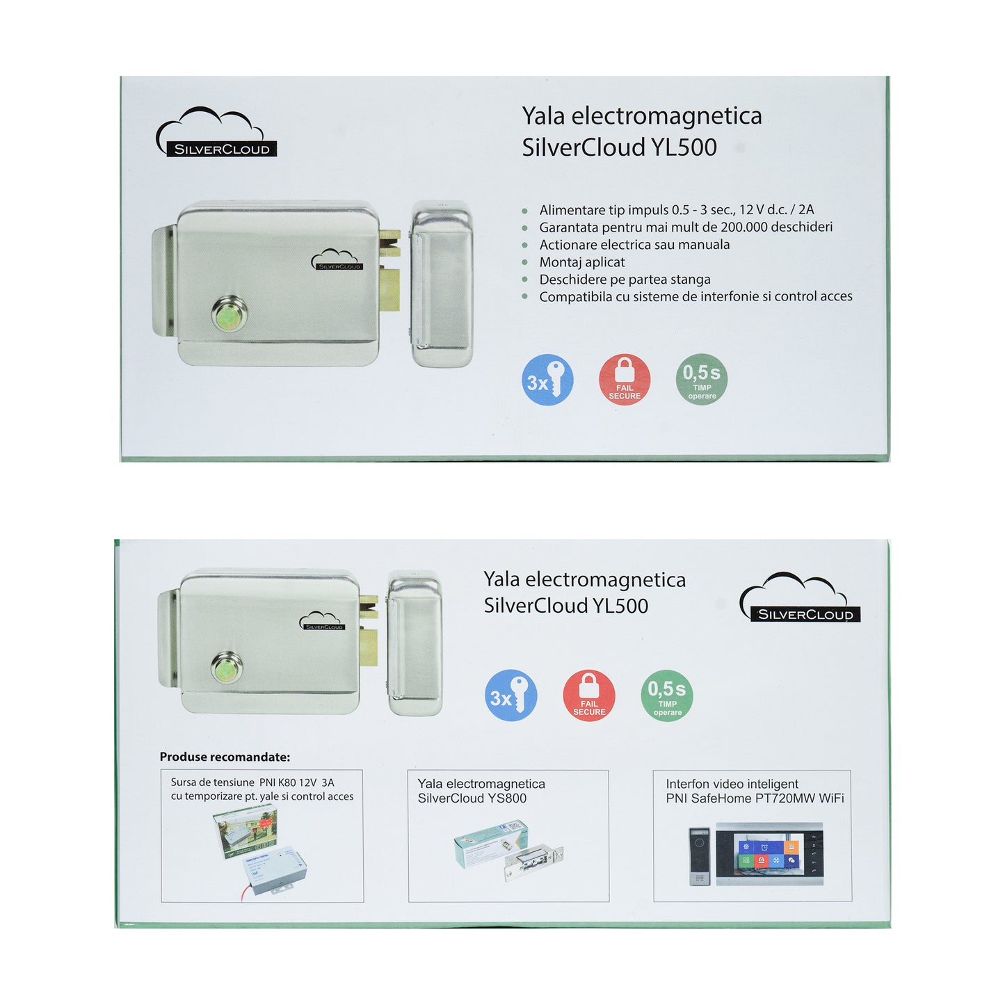 Yala electromagnetica SilverCloud YL500 cu butuc, deschidere pe partea stanga, Fail Secure NC