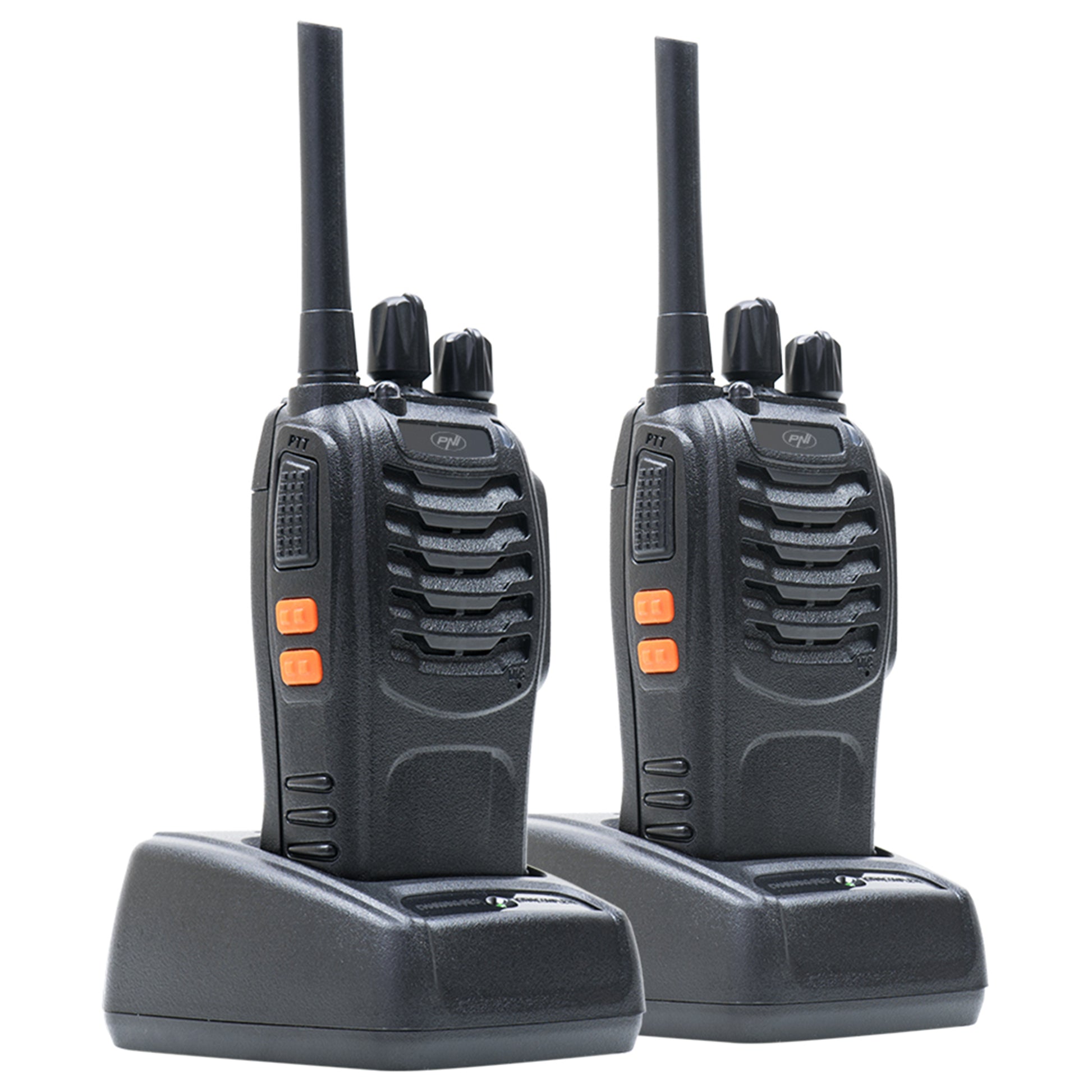 Statie radio portabila PNI PMR R40 PRO, set cu 2 buc, 0.5W, 16 canale programabile, 16 PMR si tonuri 50 CTCSS si 104 DCS, ASQ, TOT, monitor, programabila, acumulatori 1200mAh, incarcatoare si casti incluse