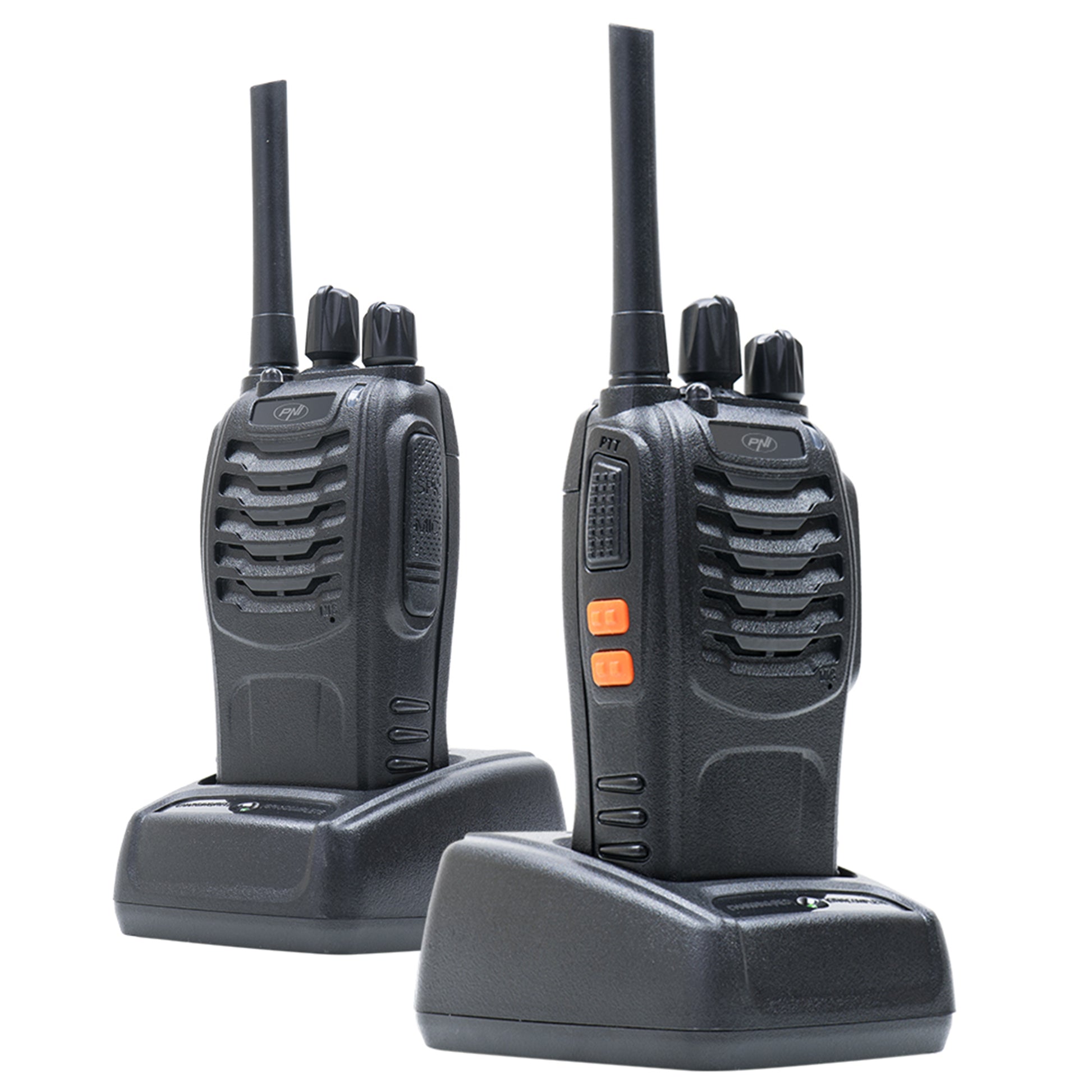 Statie radio portabila PNI PMR R40 PRO, set cu 2 buc, 0.5W, 16 canale programabile, 16 PMR si tonuri 50 CTCSS si 104 DCS, ASQ, TOT, monitor, programabila, acumulatori 1200mAh, incarcatoare si casti incluse