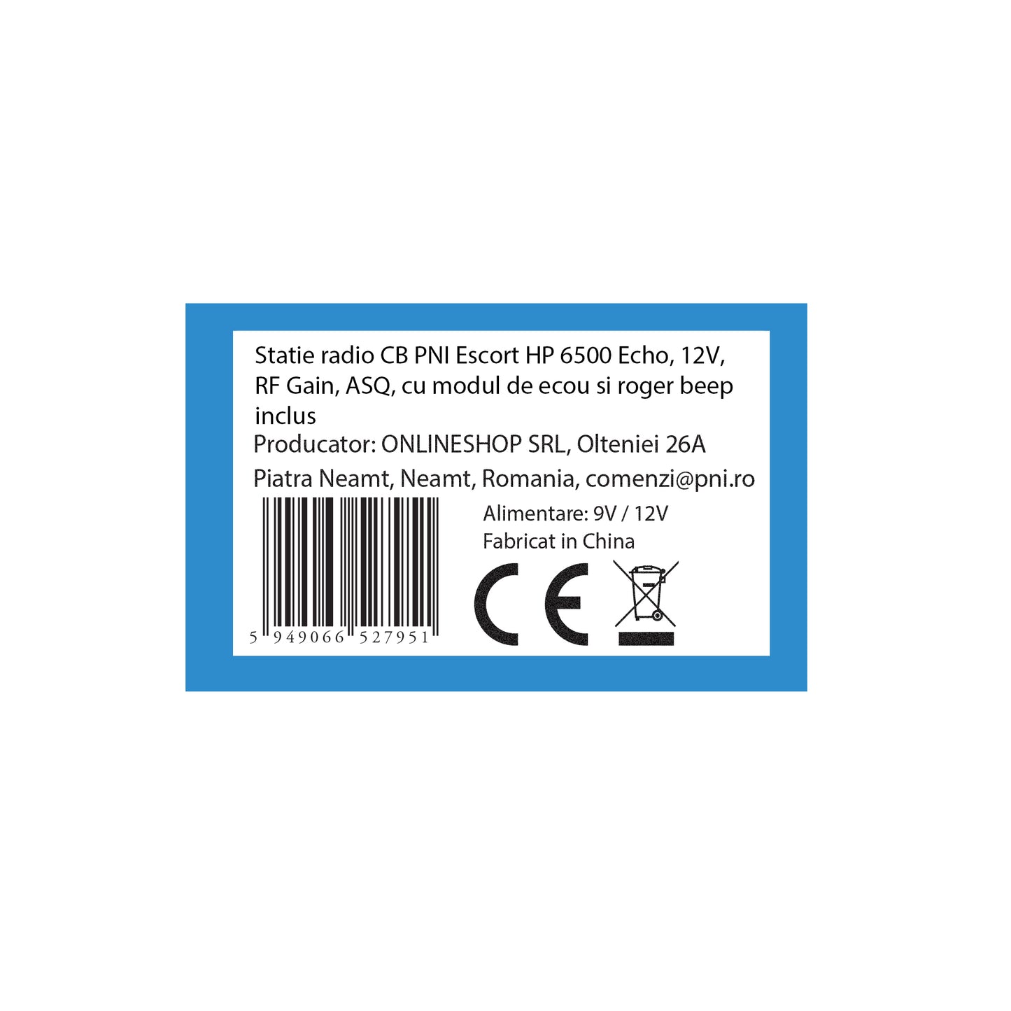 Statie radio CB PNI Escort HP 6500 Echo, 12V, RF Gain, ASQ, cu modul de ecou si roger beep inclus