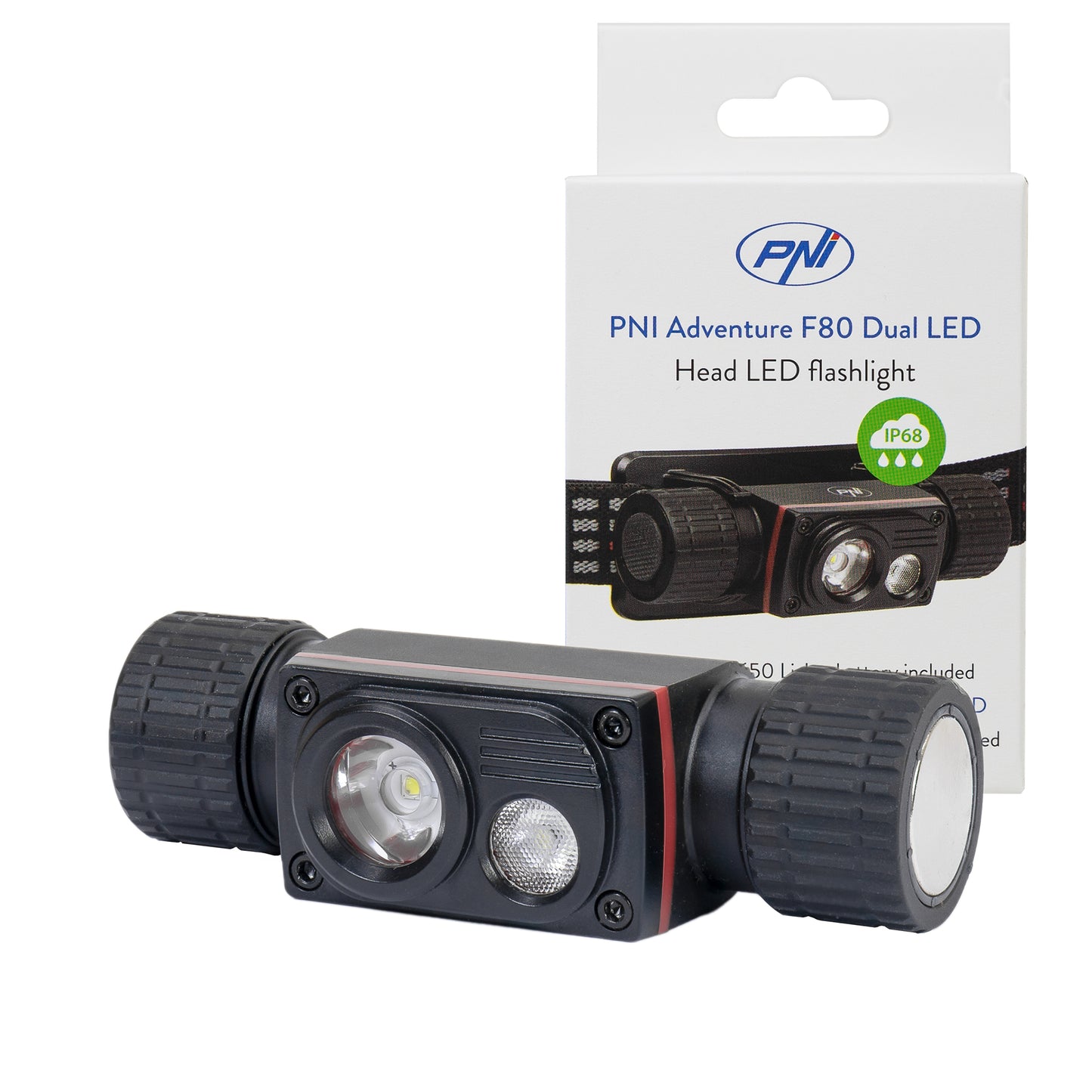 Lanterna frontala PNI Adventure F80 Dual LED, 1000 lm, 6W, 2200 mAh, IP68
