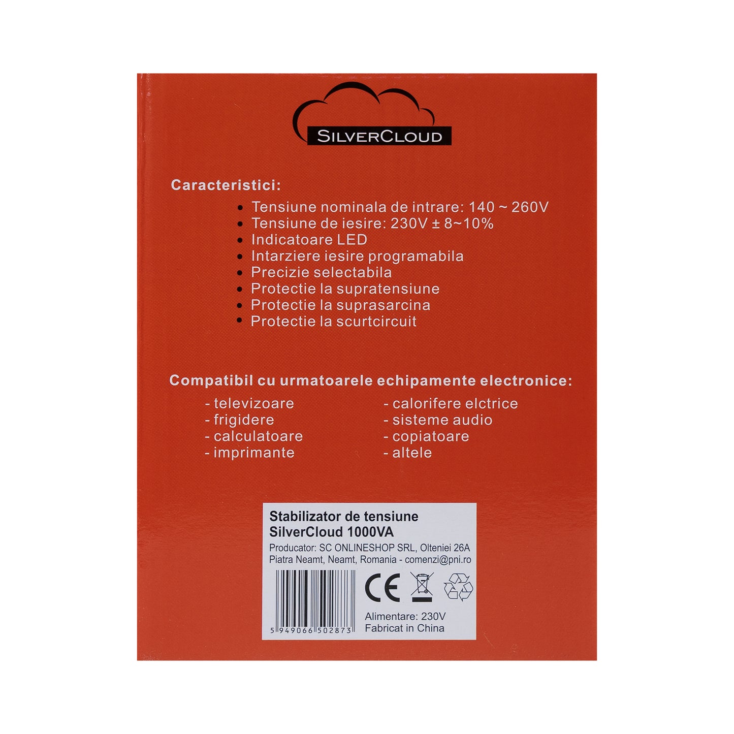 Stabilizator de tensiune SilverCloud 1000VA 600W 4.5A