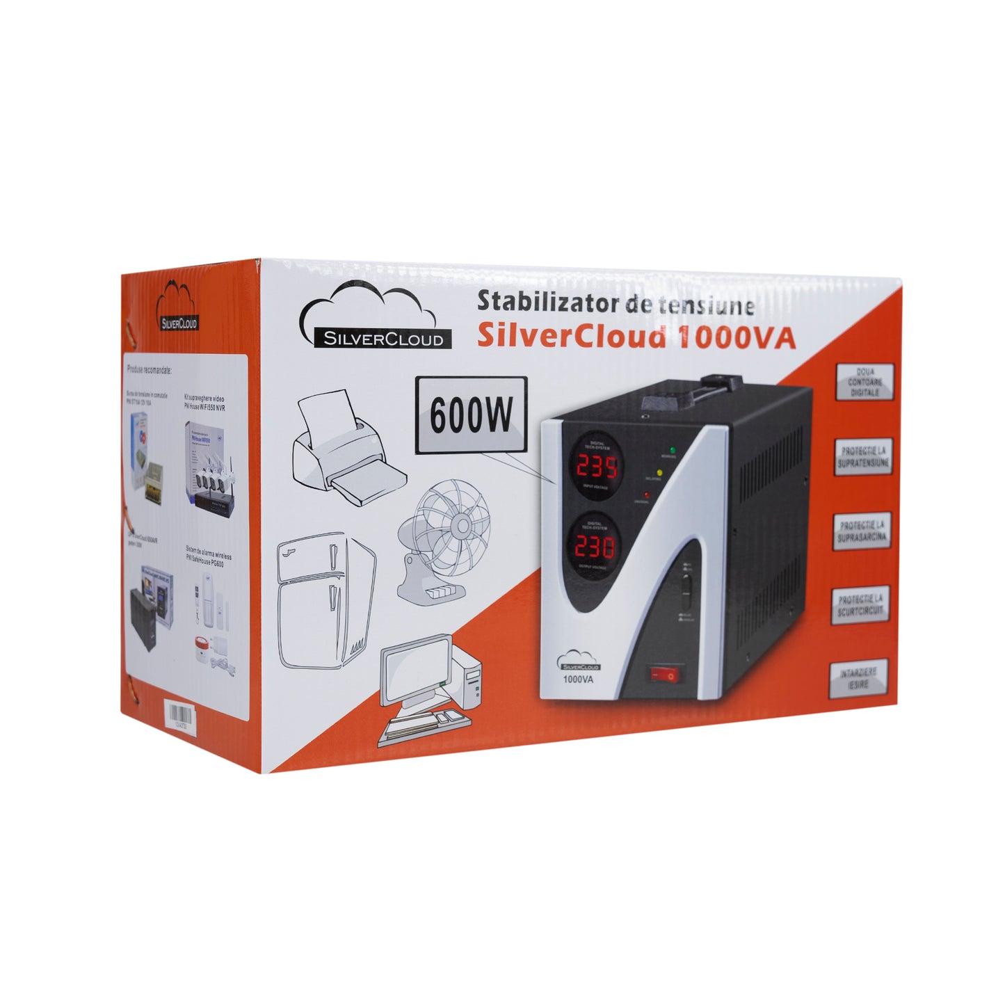 Stabilizator de tensiune SilverCloud 1000VA 600W 4.5A