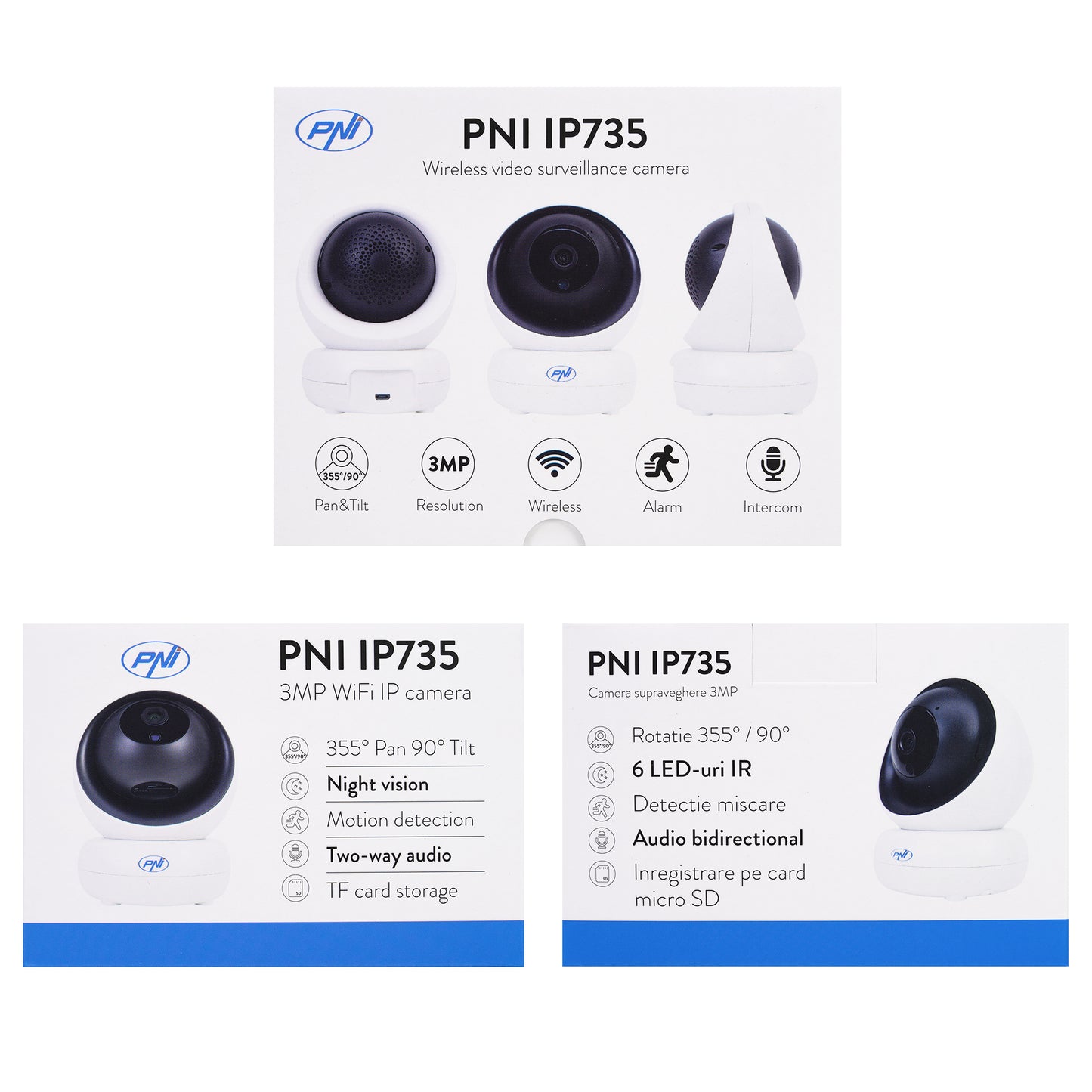 Camera supraveghere video PNI IP735 3Mp cu IP P2P PTZ wireless, slot card microSD, control din aplicatie