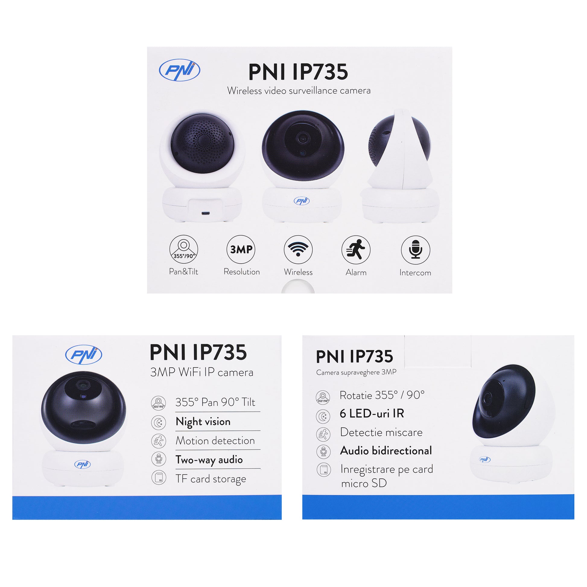 Camera supraveghere video PNI IP735 3Mp cu IP P2P PTZ wireless, slot card microSD, control din aplicatie