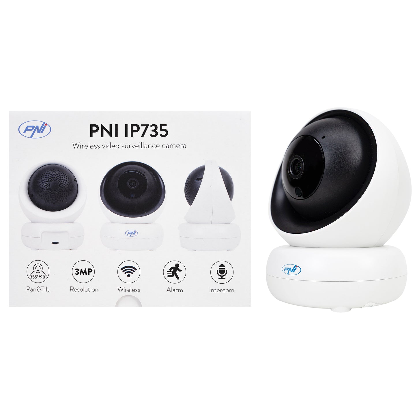 Camera supraveghere video PNI IP735 3Mp cu IP P2P PTZ wireless, slot card microSD, control din aplicatie