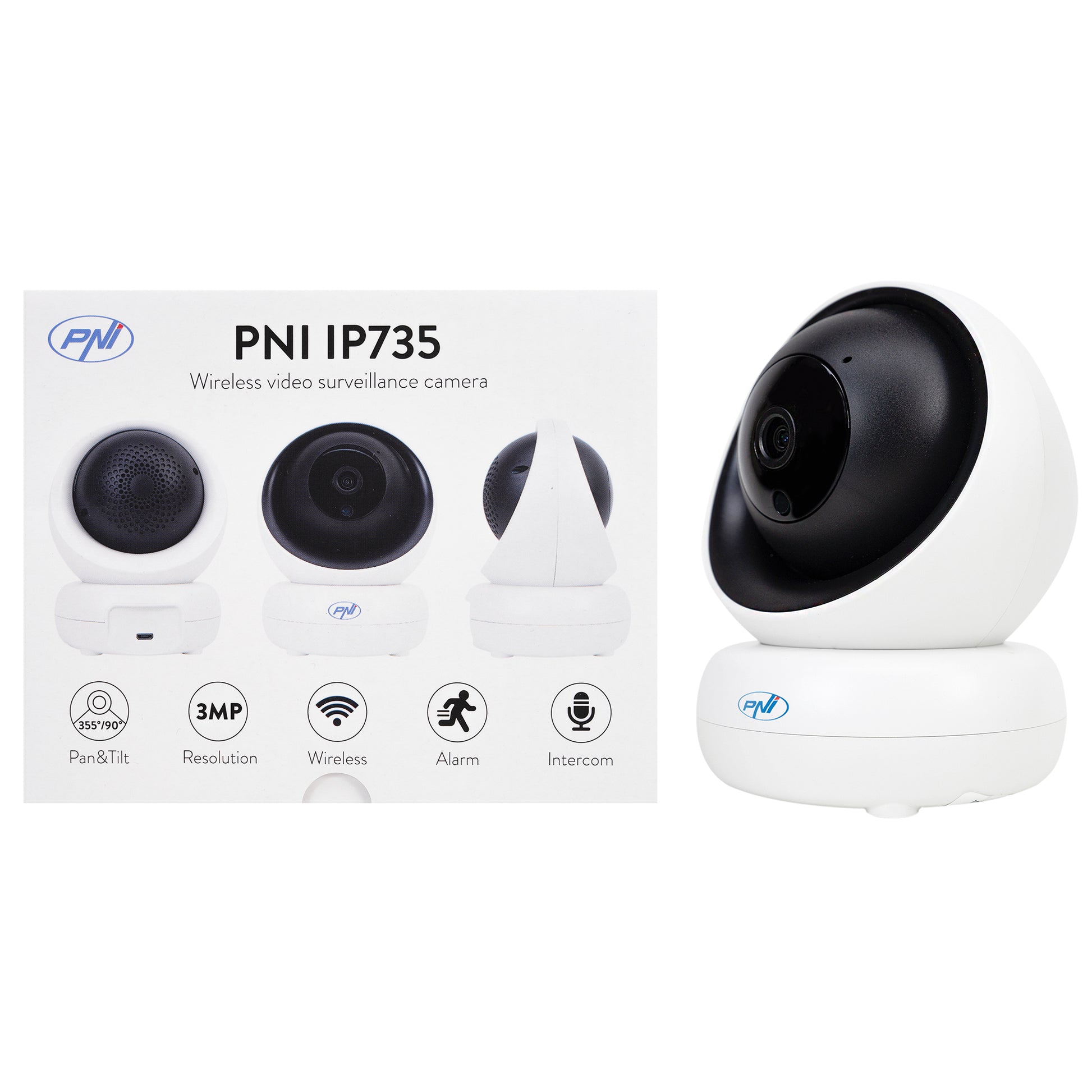 Camera supraveghere video PNI IP735 3Mp cu IP P2P PTZ wireless, slot card microSD, control din aplicatie