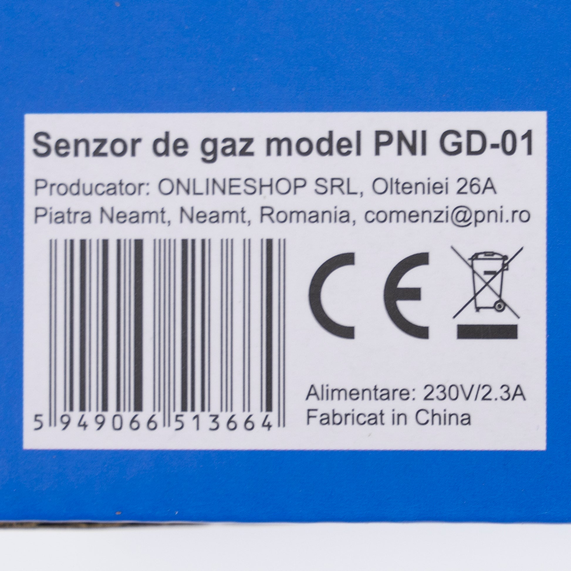Senzor de gaz PNI GD-01, cu avertizare sonora si luminoasa, pentru GPL, gaze naturale, gaze de huila compatibil cu electrovalva PNI V-02