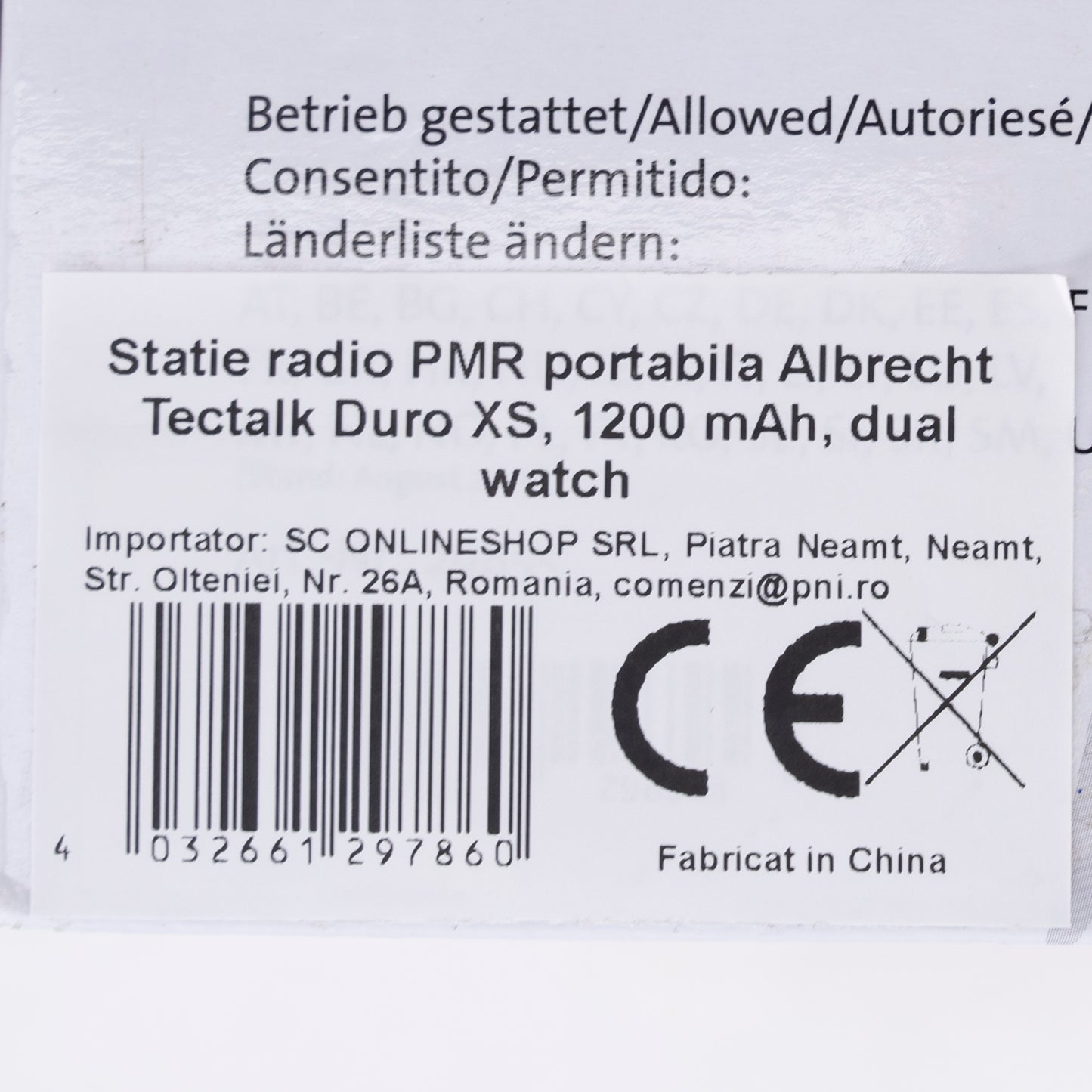 Statie radio PMR portabila Albrecht Tectalk Duro XS, 1200 mAh, dual watch