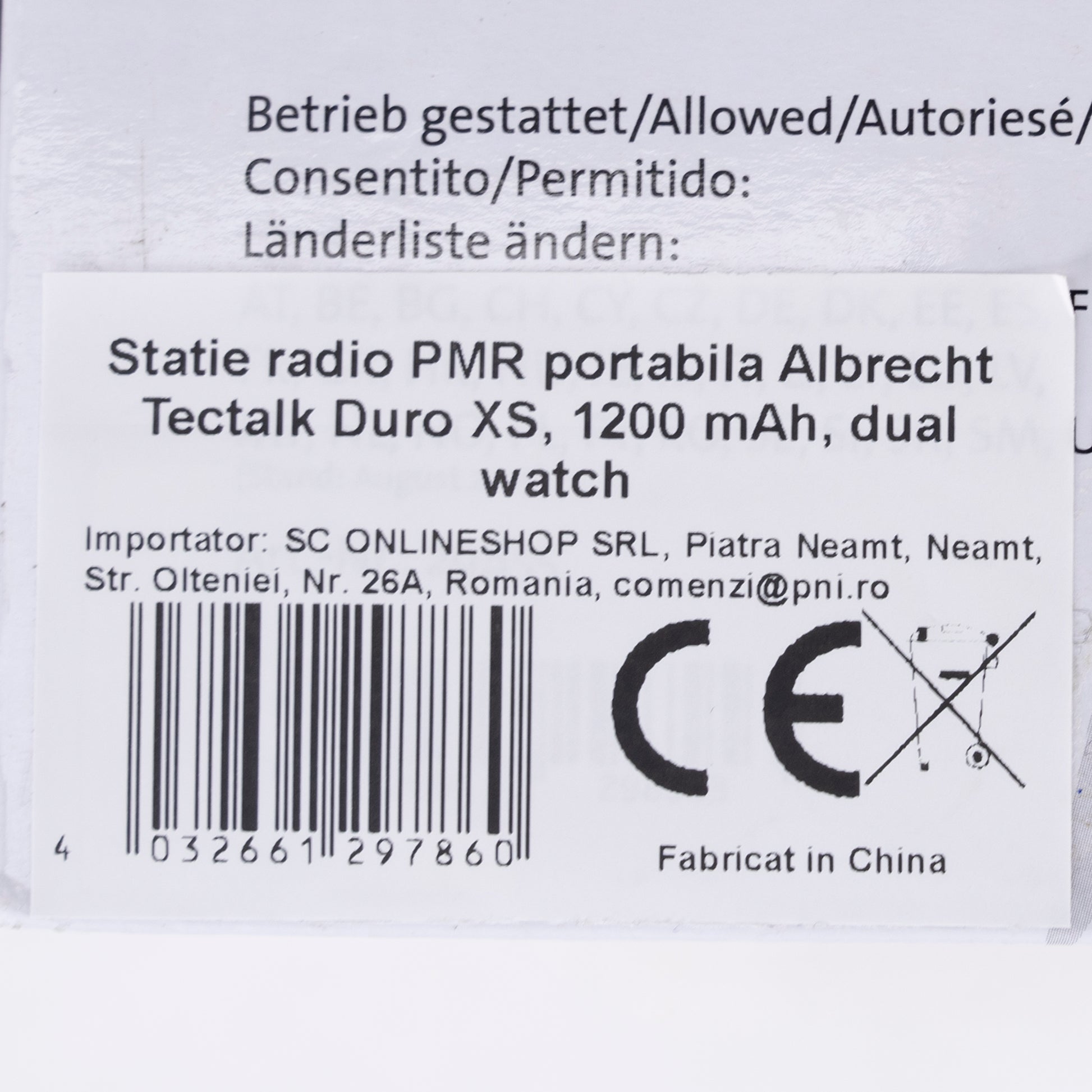 Statie radio PMR portabila Albrecht Tectalk Duro XS, 1200 mAh, dual watch